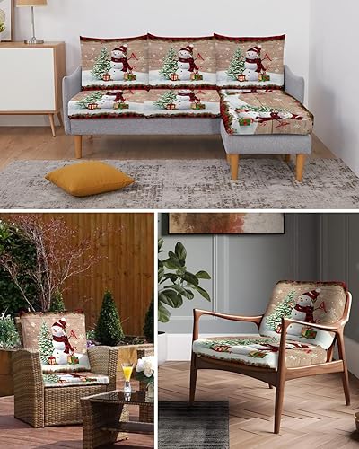 Miniatura 6 de TOUBE Funda para sofá de 3 cojines, 1 pieza, diseño de muñeco de nieve, copo de nieve, árbol de Navidad, flor de pascua, búfalo, a cuadros, funda