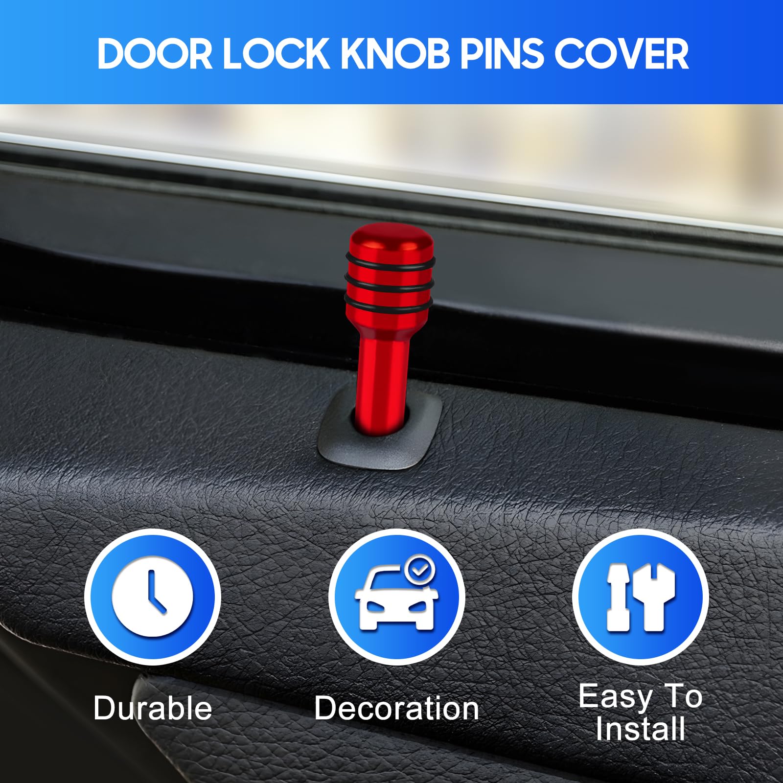 Rislobx 4 PCS Car Door Lock Knobs, Inner Door Lock Pull Pin Cover, Aluminum Alloy Decorative Door Lift Bolt, Universal Auto Accessories for Cars, Trucks (Red)