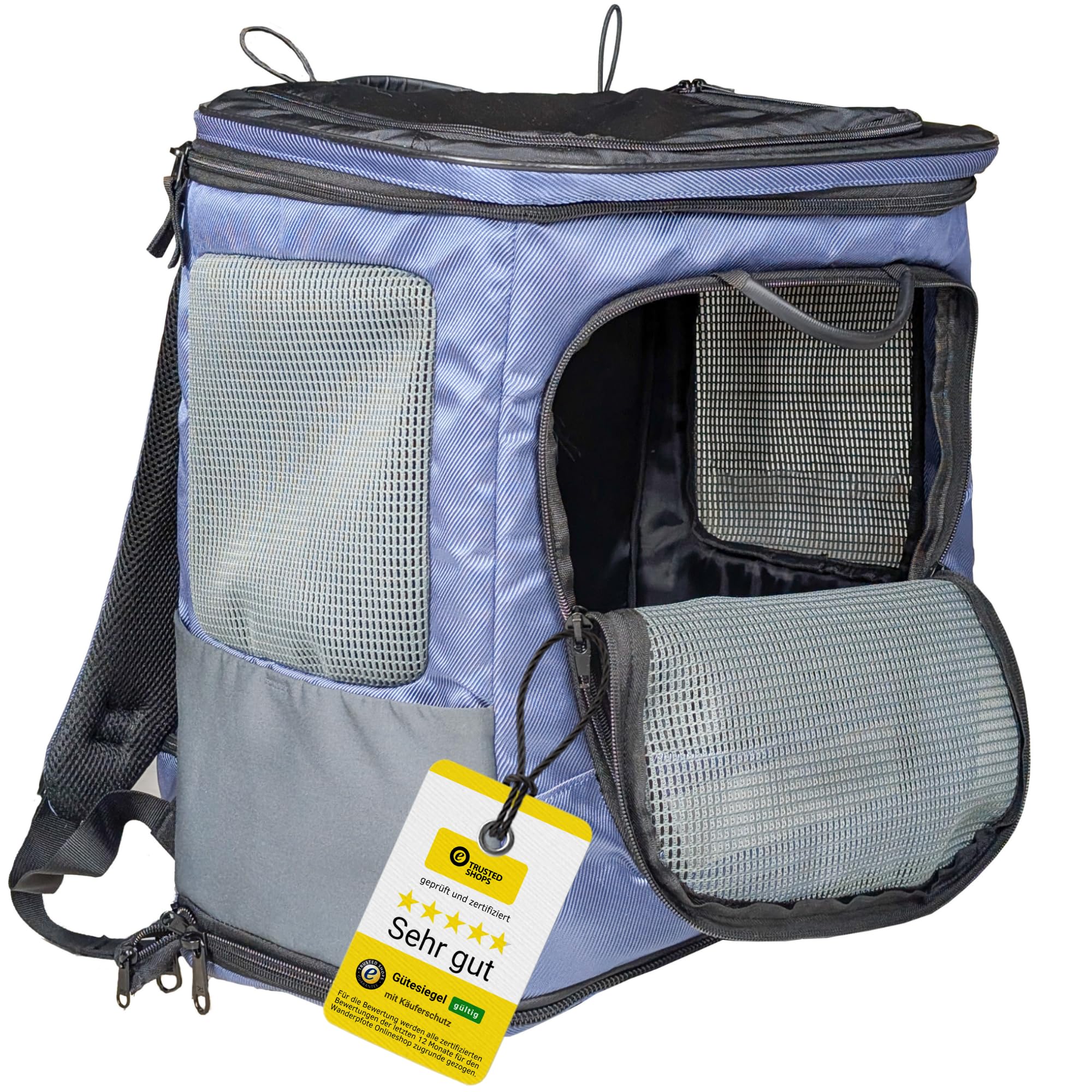 Zaino per cani fino a 8 kg, modello Trekking Light, taglia S, blu – Borsa per cani di piccola taglia – Zaino per cani o gatti