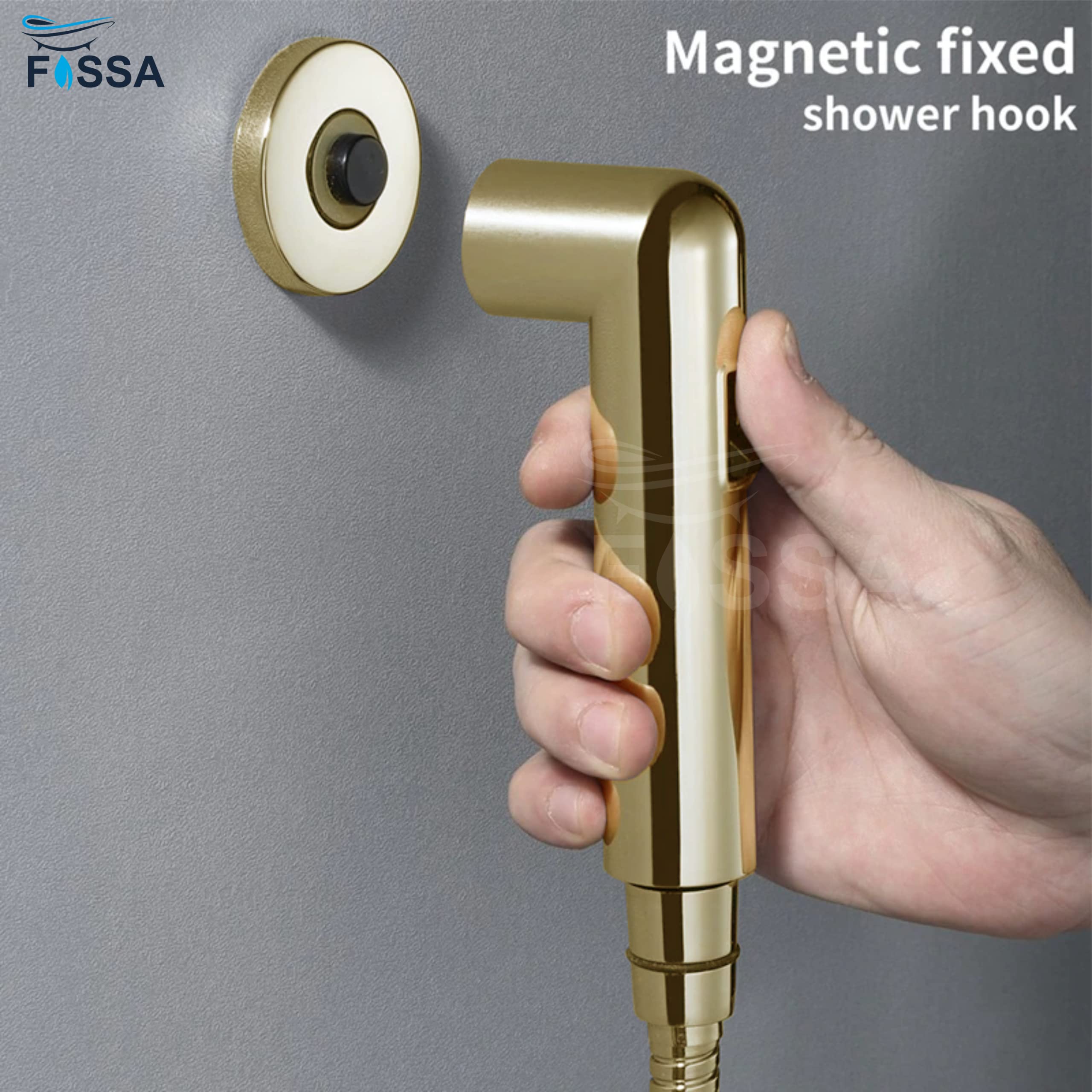 Fossa Magnetic Health Faucet ABS Body | for Toilet Handheld Bidet Sprayer with 1 Meter Stainless Steel Hose Pipe & Magnetic Wall Holder | Gold (Chrome Finish) 4