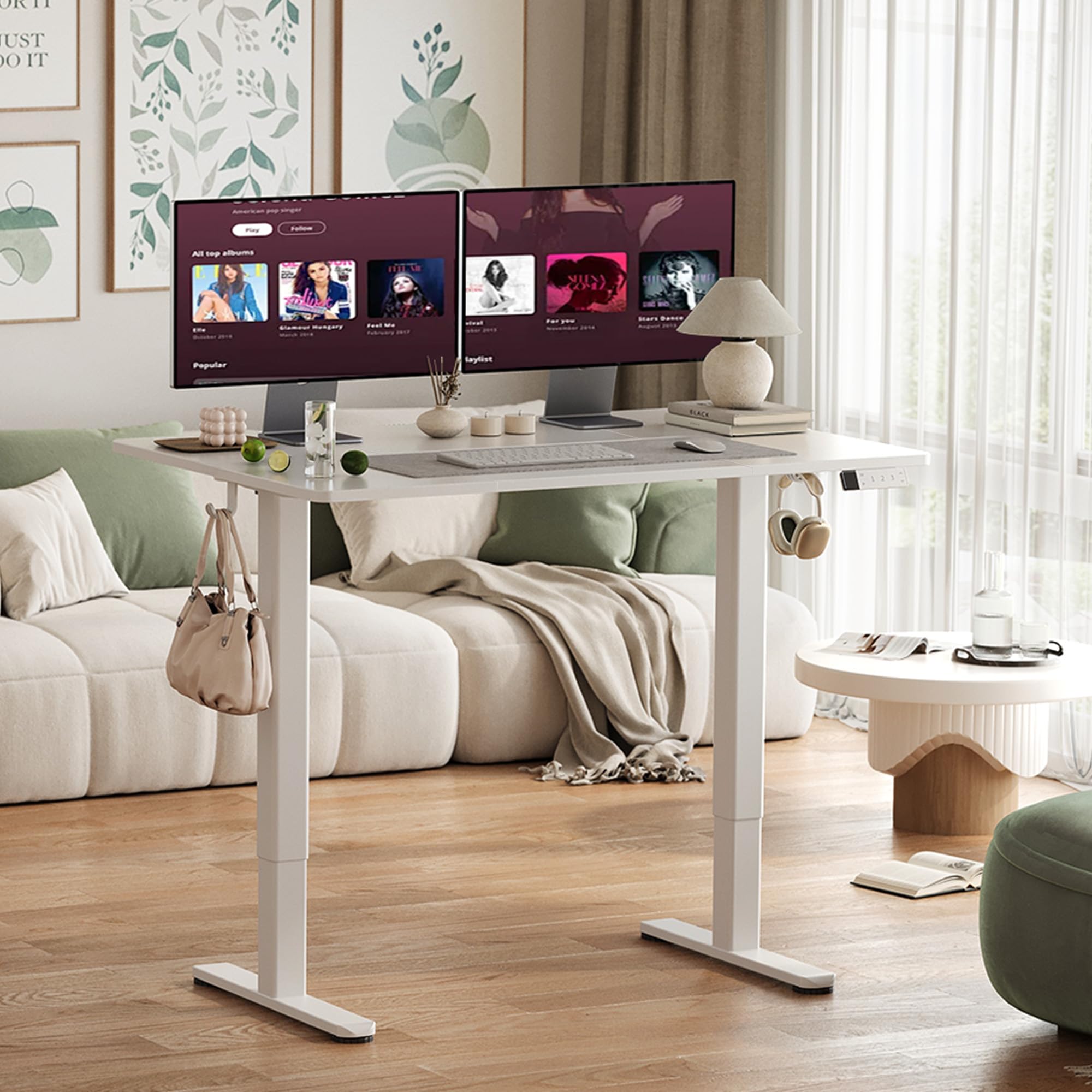 Claiks Schreibtisch Höhenverstellbar Elektrisch, Höhenverstellbarer Schreibtisch 160x80 cm, Standing Height Adjustable Desk, Weiß Gestell/Weiß Oberfläche
