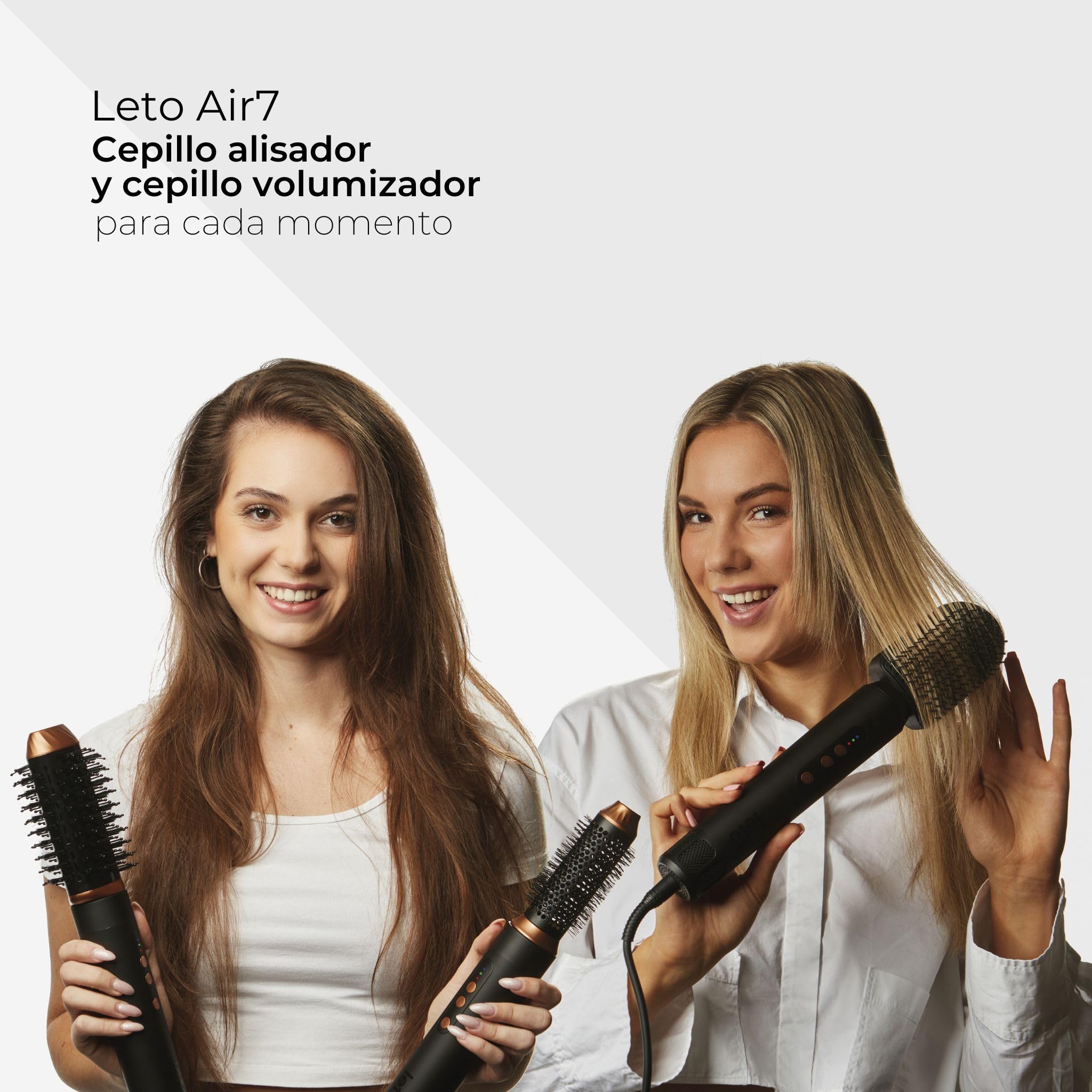 Leto 7en1 Cepillo de aire caliente y secador – cepillo redondo, rizador, ondulador, alisador, difusor, concentrador, Coanda, iones, 1400W BLDC