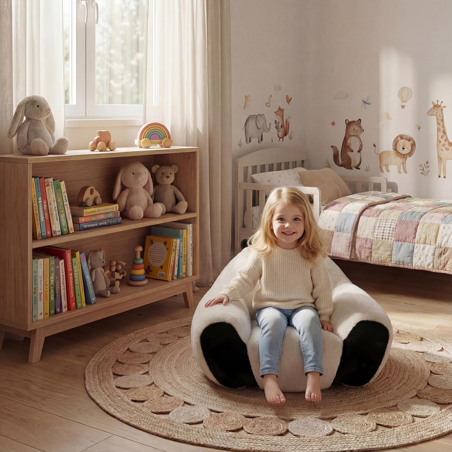 Plush Panda Cat Bed Bean Bag Sofa for Indoor Lounging — 29.65 inches Plush Panda-Shaped Pet Sofa Chair with High-Density Shredded Foam & Spiral Spring Support for Cats & Small Pets Cozy Lounging Spot!