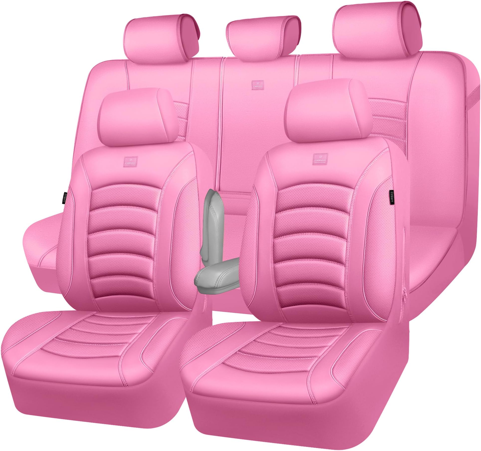 CAR PASS 3D Foam PU Leather Car Seat Covers, Universal Seat Covers Full Sets for Trucks SUV Sedan Automotive Seat Covers Armrest Airbag Compatible Waterproof Comfortable Faux Nappa Leather All Pink