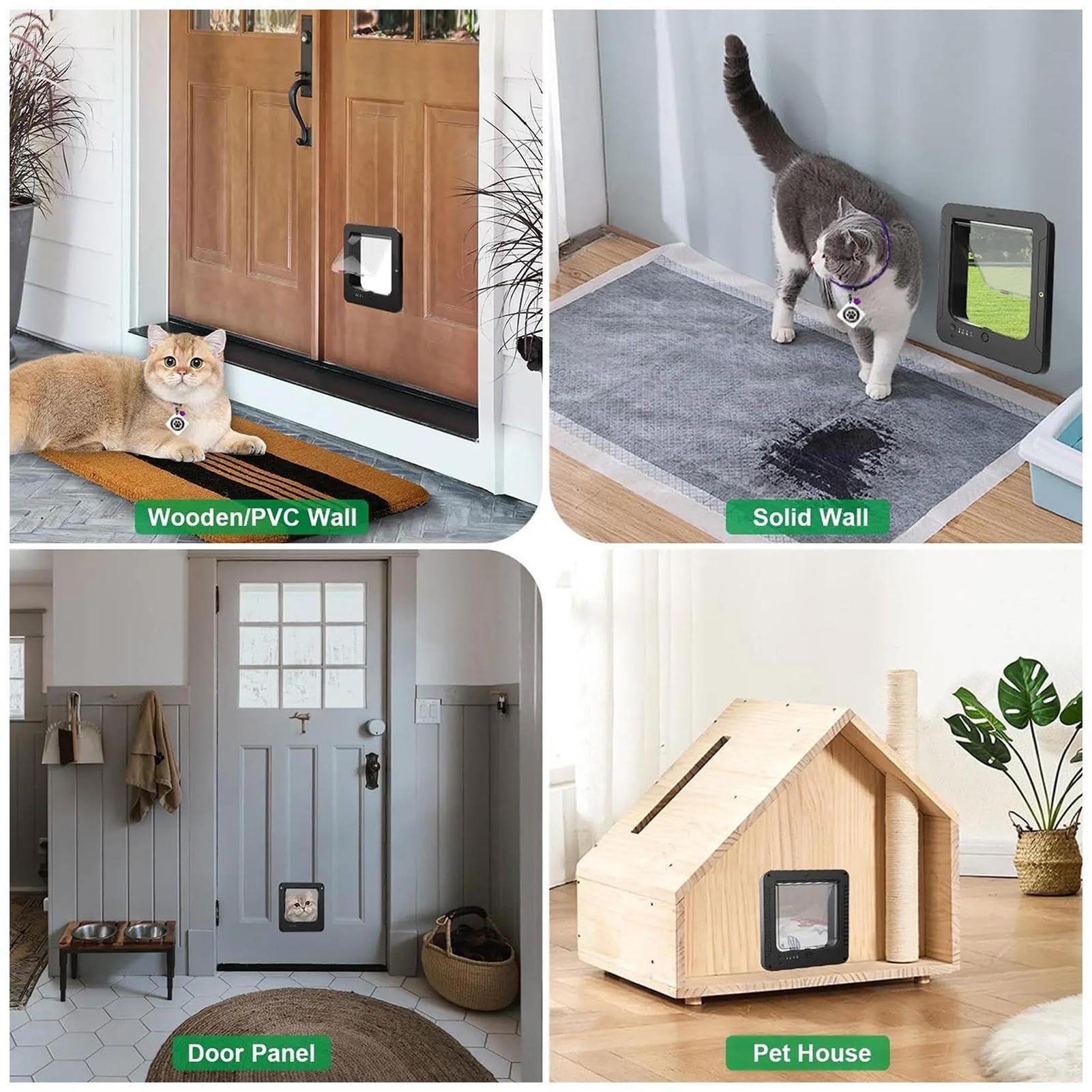 Puerta de Microchip para Mascotas, Puerta Inteligente para Gatitos con Control Remoto y 2 Collares de Sensor, Puerta de controlable para Perros, para Puerta Interior, Pared, Patio, Porche | Puerta resistente al viento para perros para interiores y exterio
