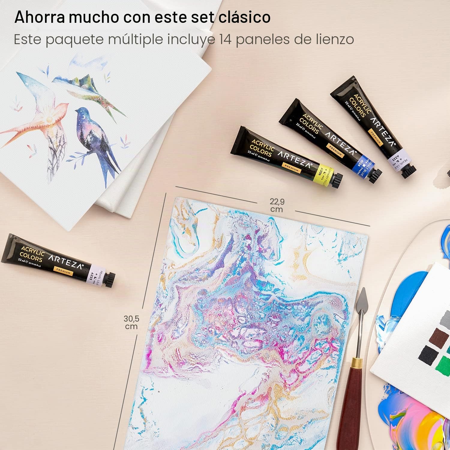 Arteza Paneles de lienzo para pintar | 22,86x30,48 cm | Pack de 14 | 100% algodón | Tablillas enteladas para óleo, acrílicos y medios húmedos| Para artistas profesionales, aficionados y principiantes