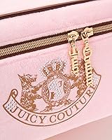 Vista 3 de Juicy Couture Pink Makeup Bag Cosmetics Organizer Travel Essentials Train Case Gold Terroir Dog Rhinestone Crown Velour