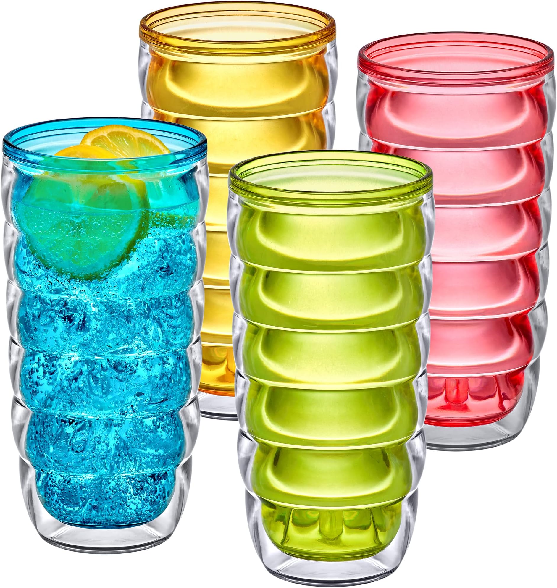 - Arctic - 24-Ounce Insulated Plastic Tumblers (Set of 4), Double-Wall Plastic Drinking Glasses, Mixed-Color High-Balls, Reusable Cups, BPA-Free, Shatter-Proof, Dishwasher-Safe
