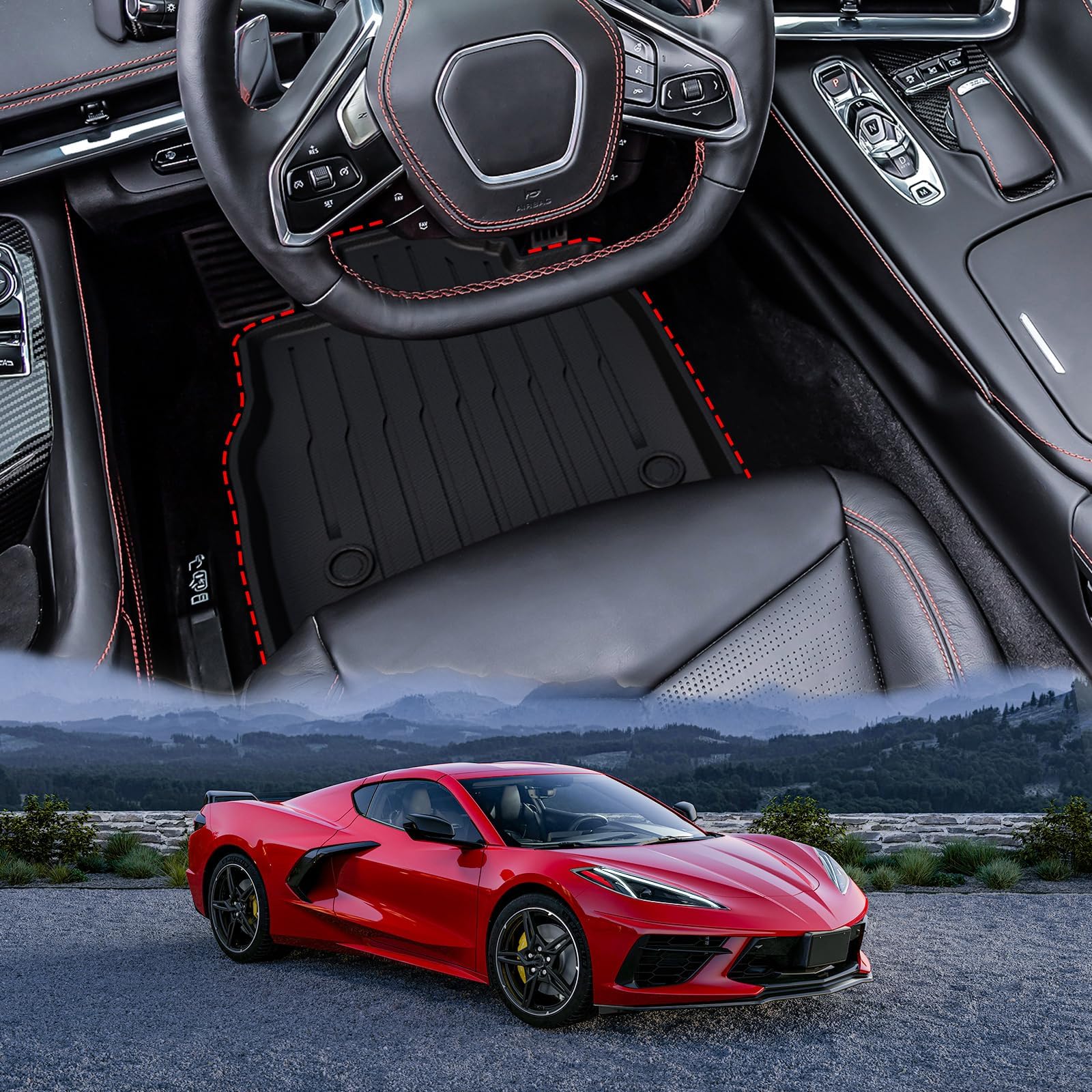 CARESA Floor Mats 2pcs for Chevrolet Corvette C8