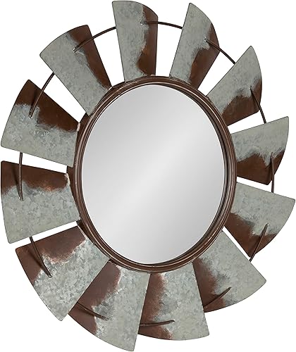 Miniatura 2 de Kate and Laurel Millbrook Windmill - Espejo de pared de metal envejecido rústico, 32 pulgadas de diámetro