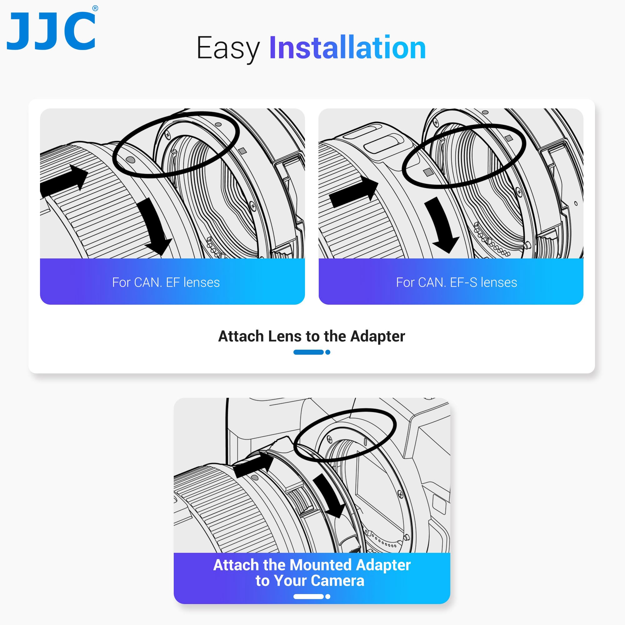 JJC Adapter do montażu EF/EF-S na EOS R AF, metalowy uchwyt, odłączana stopka statywu 1/10.2 cm-20, konwerter adaptera automatycznego ustawiania ostrości, kompatybilny z Canon EOS R1 R Ra RP R3 R5II