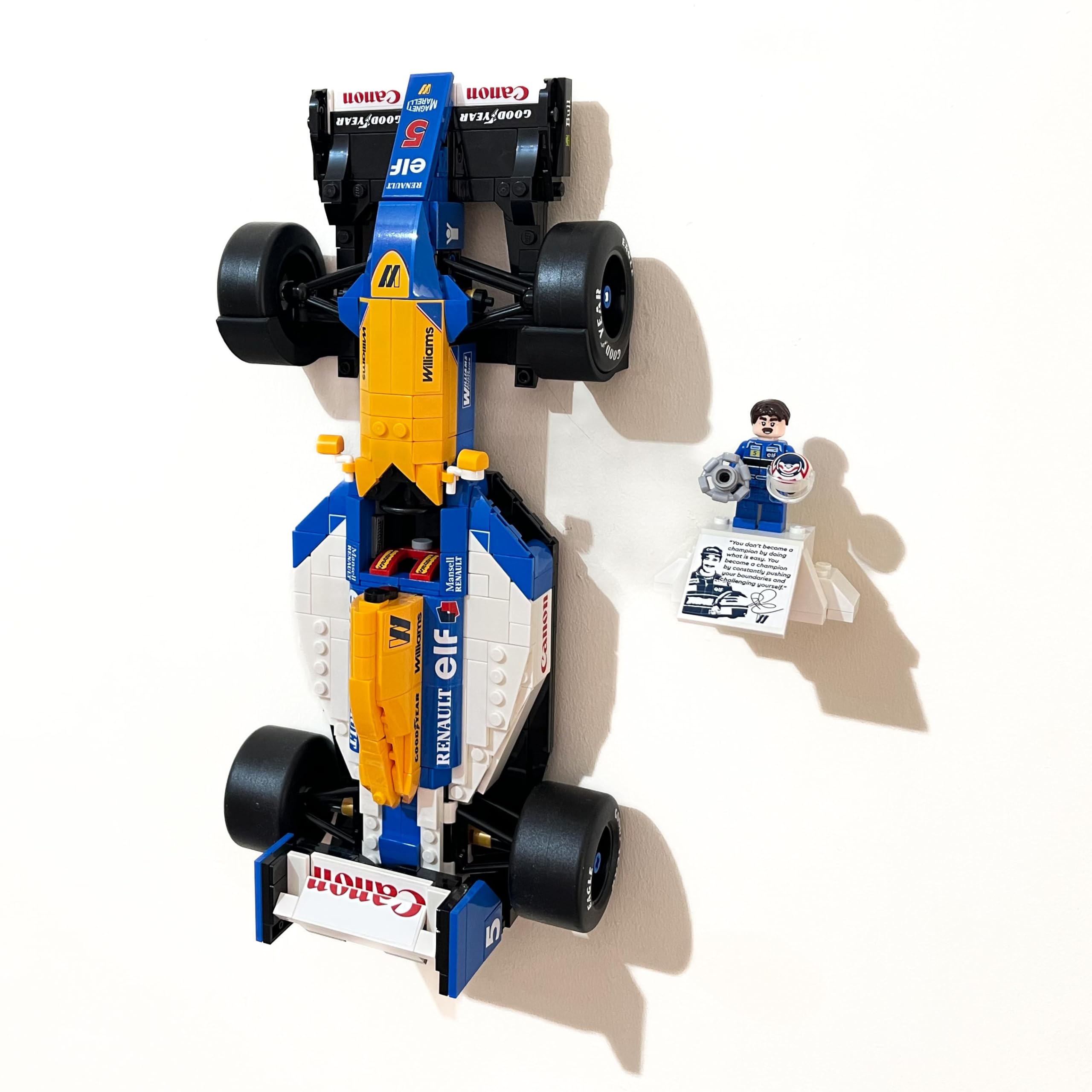 3Dudes & Dad Wall Mount Display Bracket compatible with LEGO Icons Williams Racing FW14B - Custom Designed Storage Hook for Set 10353 - 3D Printed Plastic - Supplied With Mounting Hardware