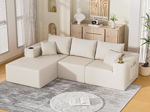 Miniatura 3 de Sofá modular Cloud de 107 pulgadas, sofá modular con diván en forma de L, sofá de pana sin hueso con asiento profundo, sofá tapizado para sala de
