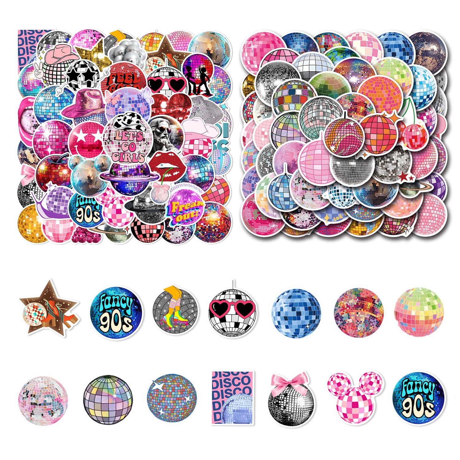 Ubsiuh Color 105 Pieces Of Disco Ball Theme Stickers, Glitter Party Decoration Stickers, Notebook Decoration Stickers, Creative Diy Materials.