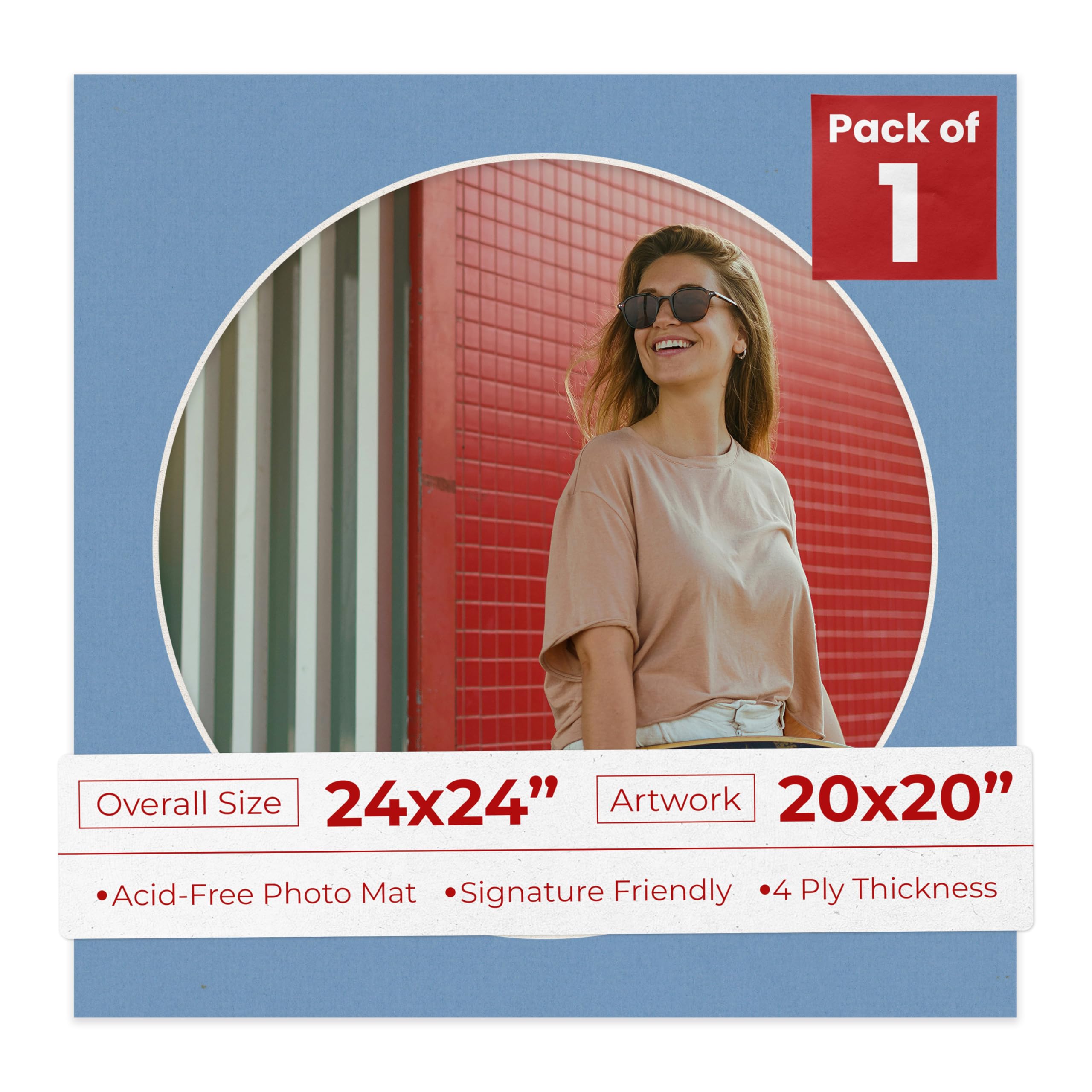 24x24 Mat Bevel Cut for 20x20 Photos - Precut Brittany Blue Circle Shaped Photo Mat Board Opening - Acid Free Matte to Protect Your Pictures - Bevel Cut for Family Photos, Pack of 1 Matboard Show Kit-image-13