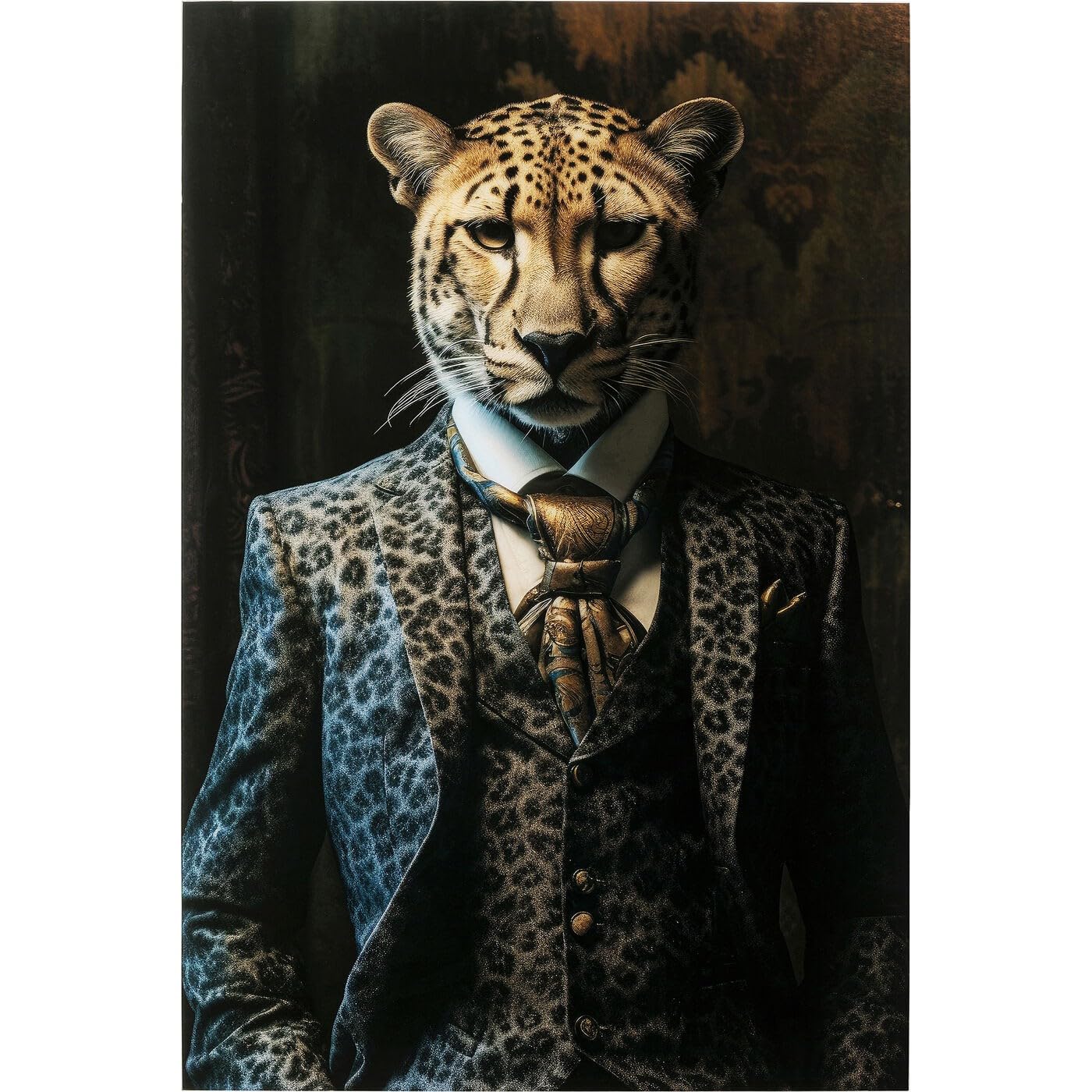 Kare Design Wandbild Mister Leo, Schwarz, Rechteckig, Glasbild, 4mm ESG Sicherheitsglas, Tierisches Design, Leopard, Wandkunst, Schlafzimmer, Wohnzimmer, 150x100 cm (H/B)
