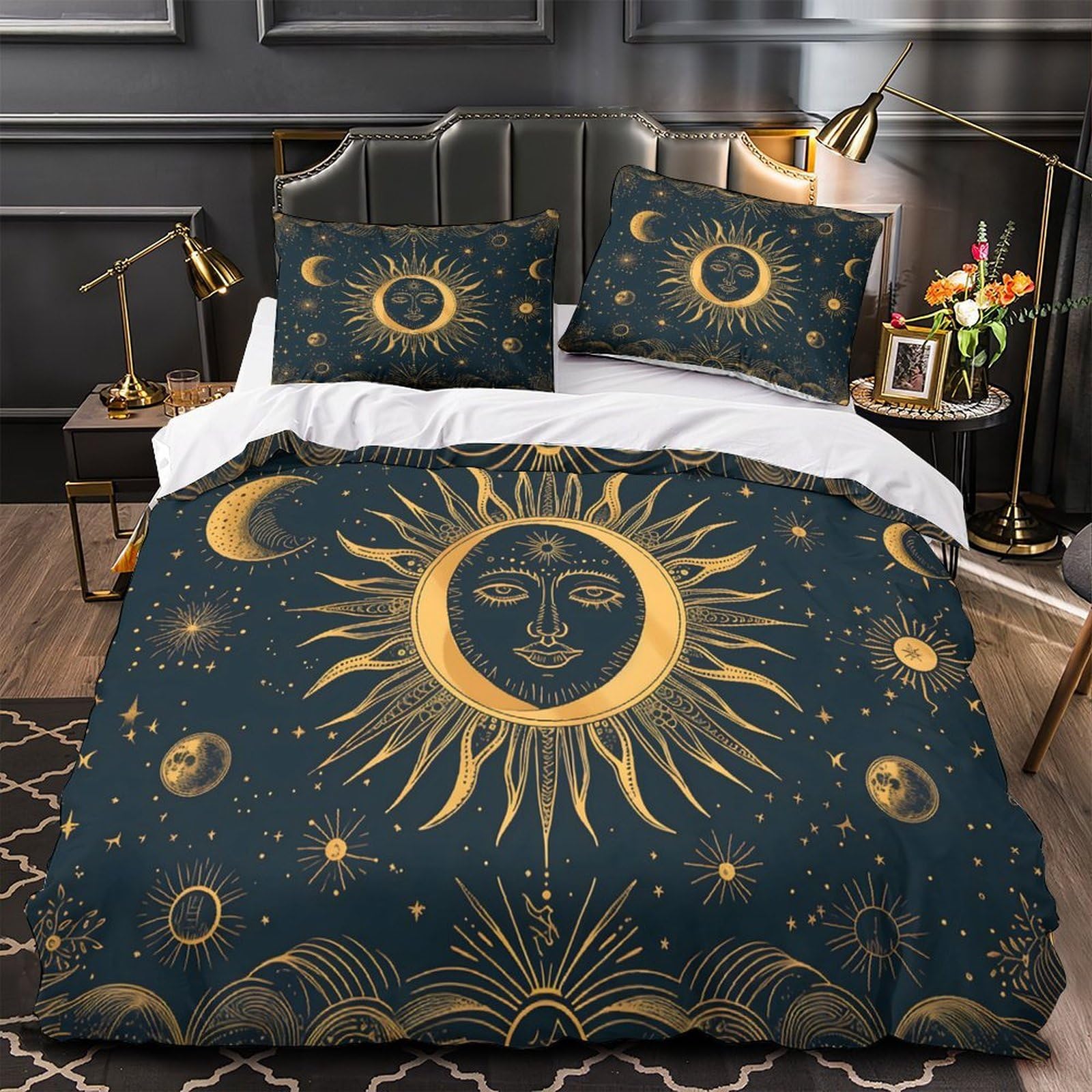 Décor céleste pour chambre de fille avec la parure de lit microfibre effet 3D soleil mythique