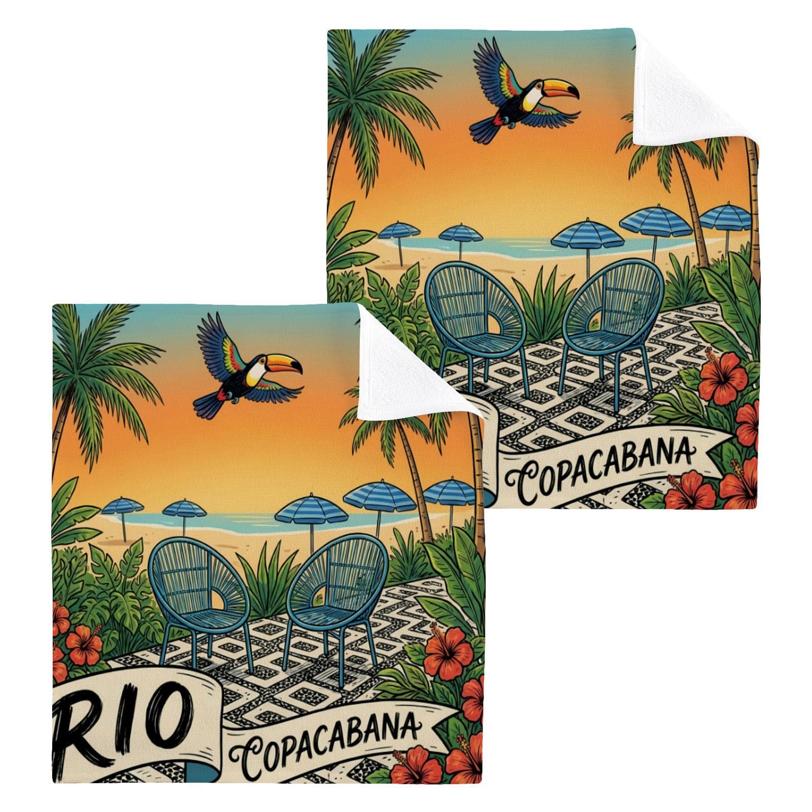 BOESI Beach Art 12x12in Cotton Washcloth,Face Towel