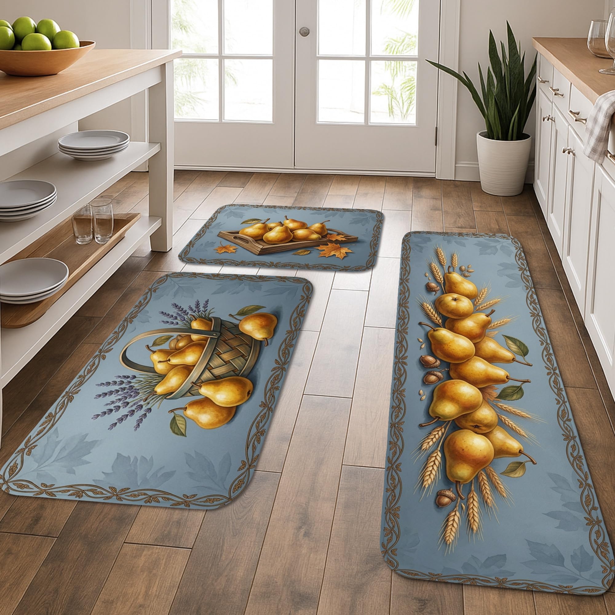 Tapis de cuisine rustiques poires lavande et blé d'automne