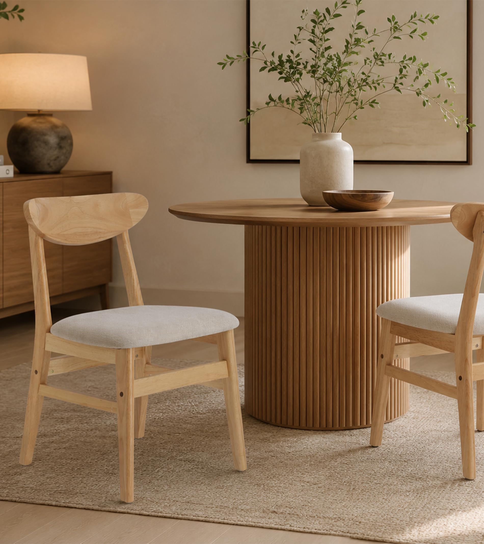 Home Heavenly®Pack de 2 sillas de Comedor Dover Estilo nórdico, Silla de Madera para Comedor Cocina Restaurante o Bar con Asiento tapizado en Color Beige