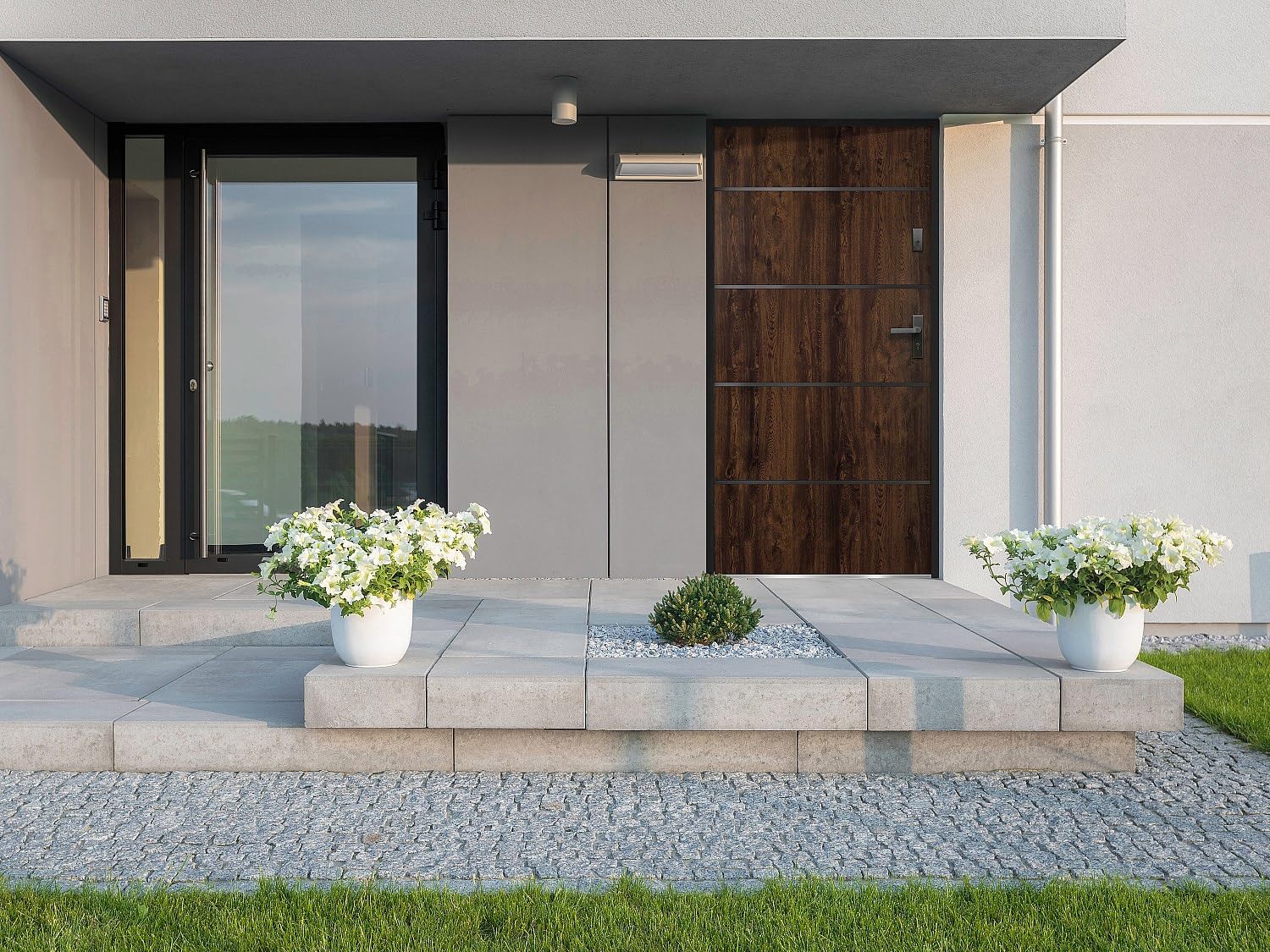 Vente-unique - Puerta de entrada de acero macizo y acero inoxidable Alt. 207 x L100 cm natural oscuro - apertura izquierda - NAXARA