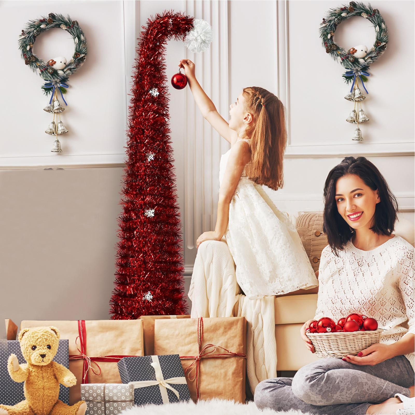 Albero di Natale Realistico 150 cm Decorazione da Tavolo Retrattile a | Decorazioni Natalizie per Interni per Carnevale Festa Appartamento Festa della Mamma Interno Scrivania Casa