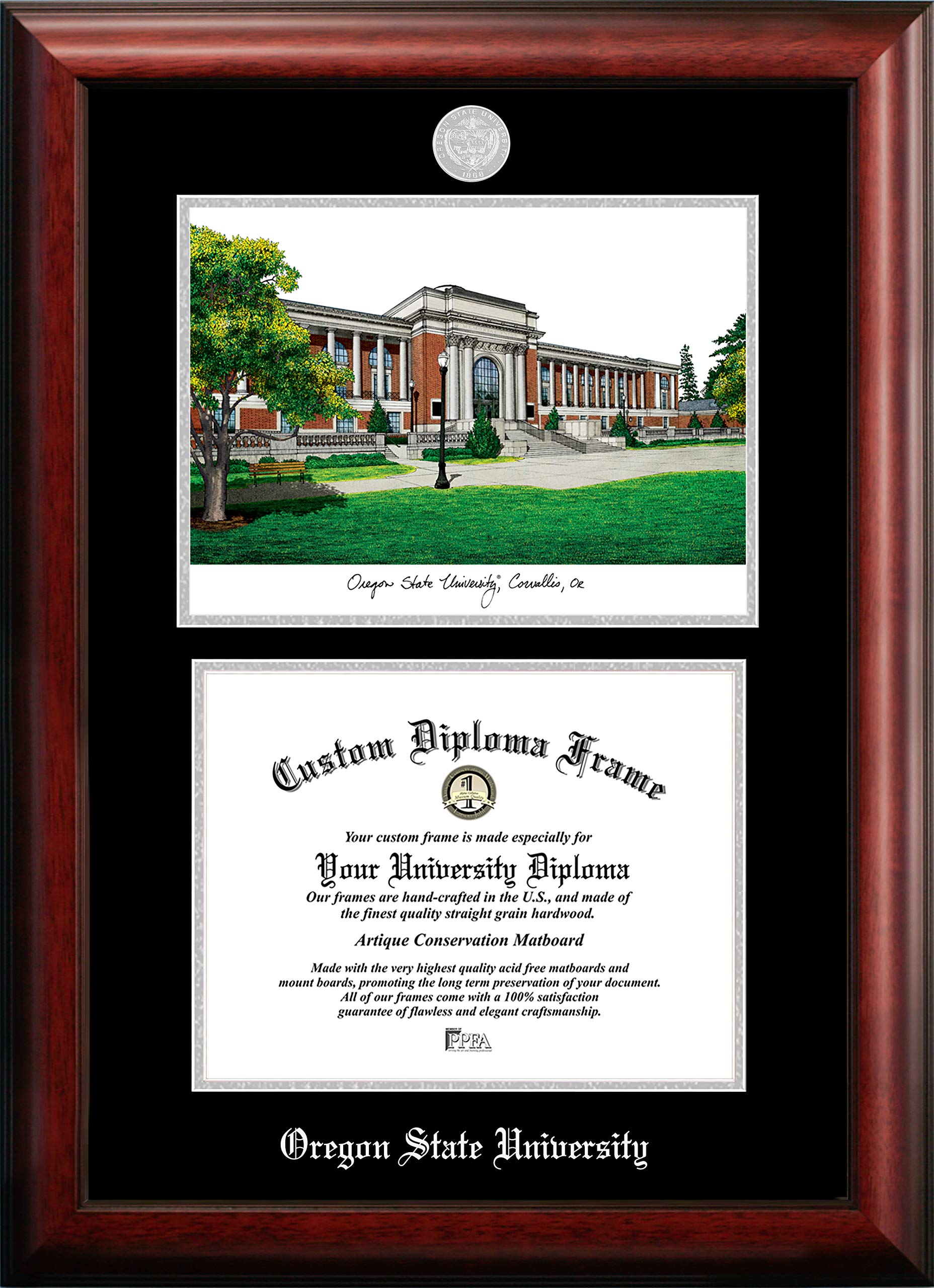 Campus Images NCAA Oregon State Beavers Unisex Silver Medallion Frame Oregon State University 11w x 8.5h Silver Embossed Diploma Frame Lithograph, Brown, One Size