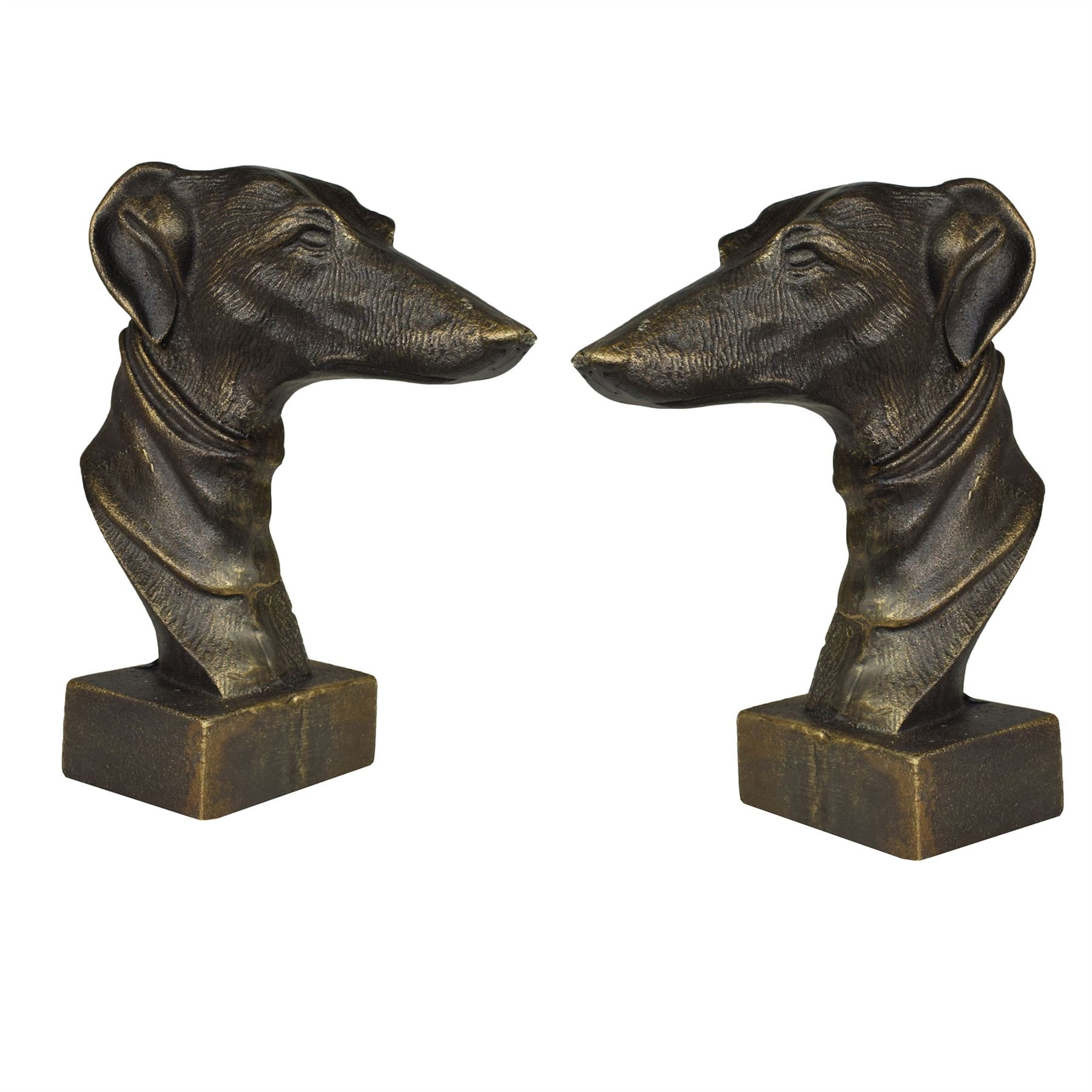 Sujetalibros de perro galgo inglés pareja de bustos decorativos de hierro pesado antiguos