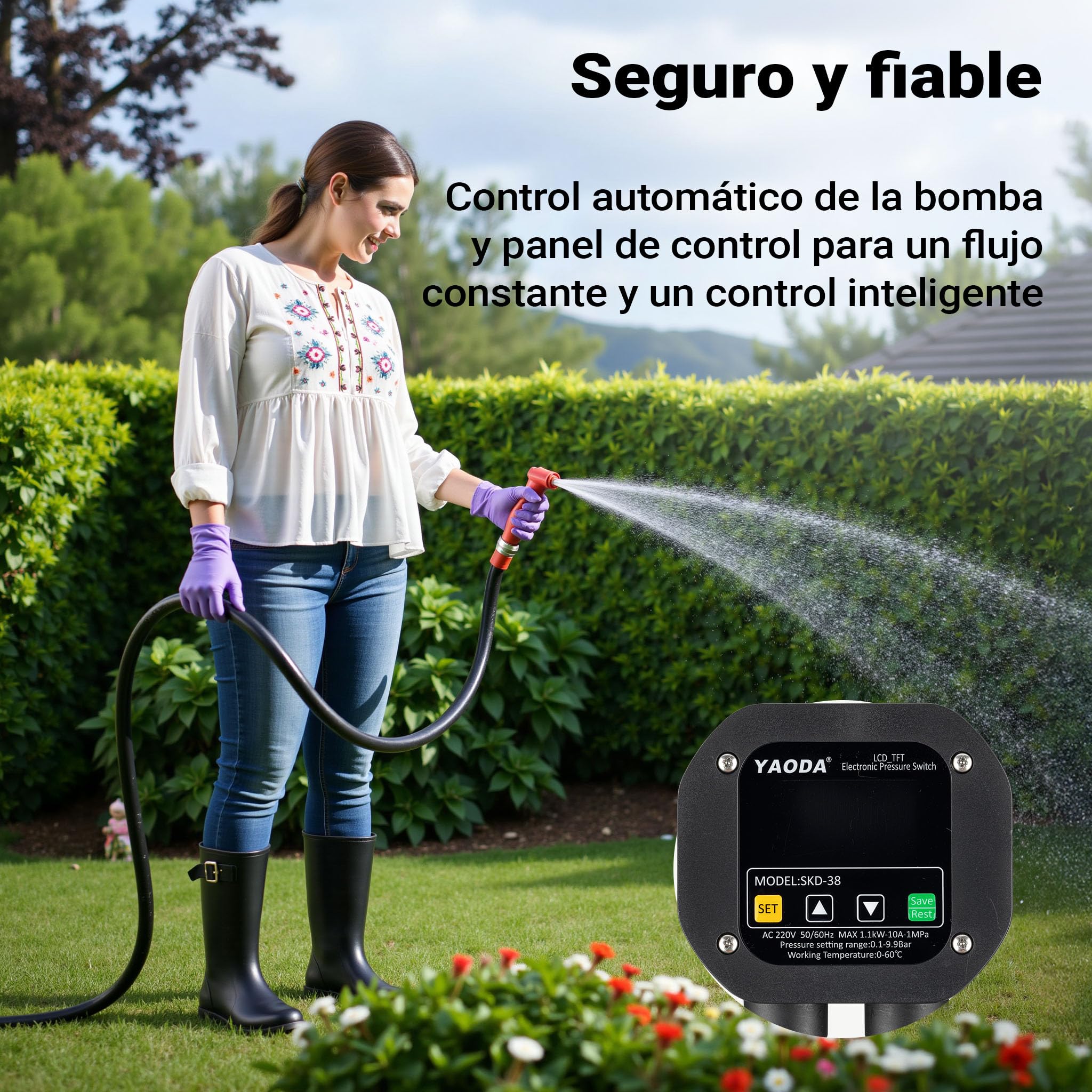 Wiltec Presostato electrónico para sistemas domésticos de suministro de agua, bombas de jardín, sensor interruptor de presión arranque/parada automática, protección contra funcionamiento en seco