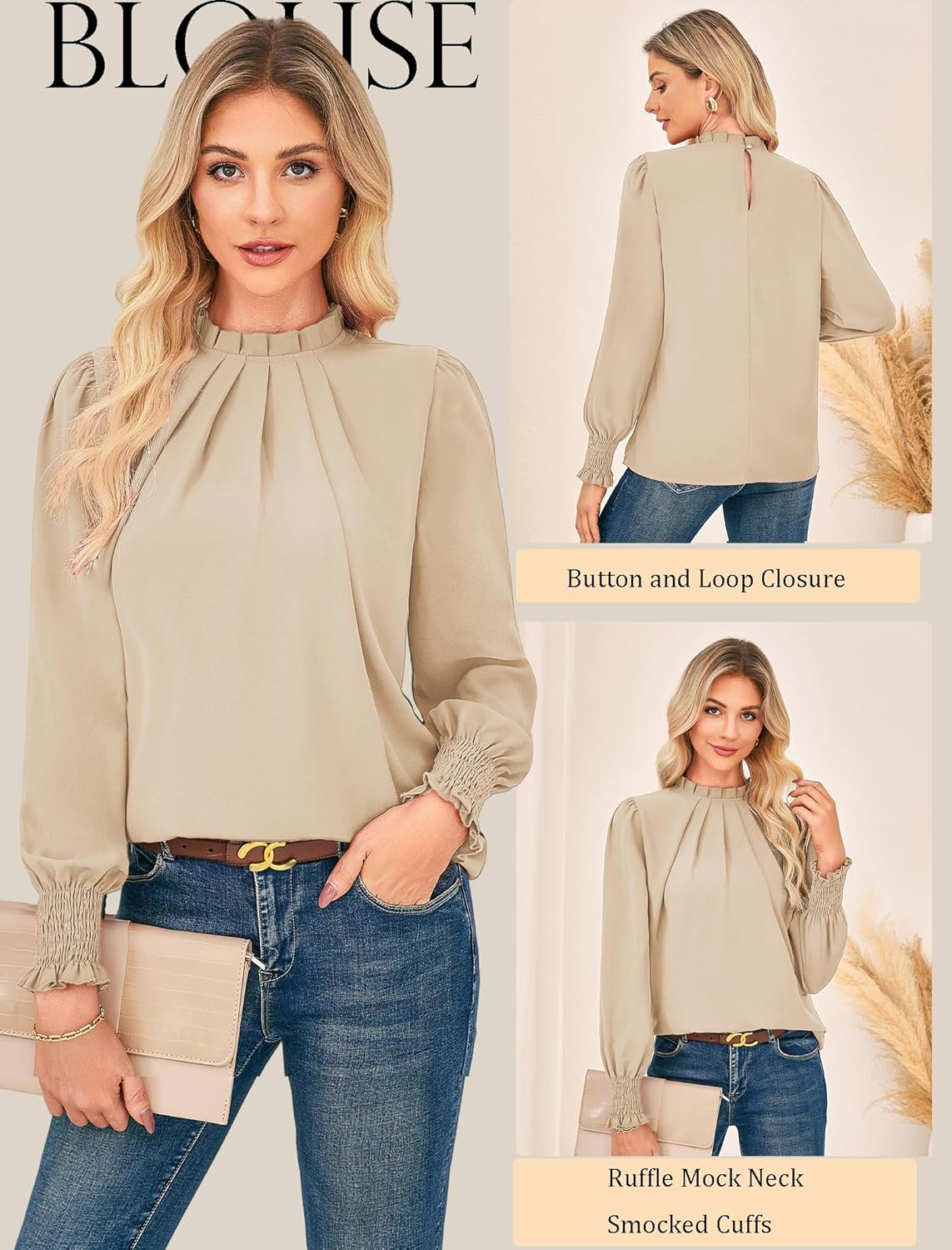 GRACE KARIN Women Dressy Long Sleeve Blouse,2025 Fall Business Casual Tops,Pleated Mock Neck Shirts Fashion Work Outfit - Image 2