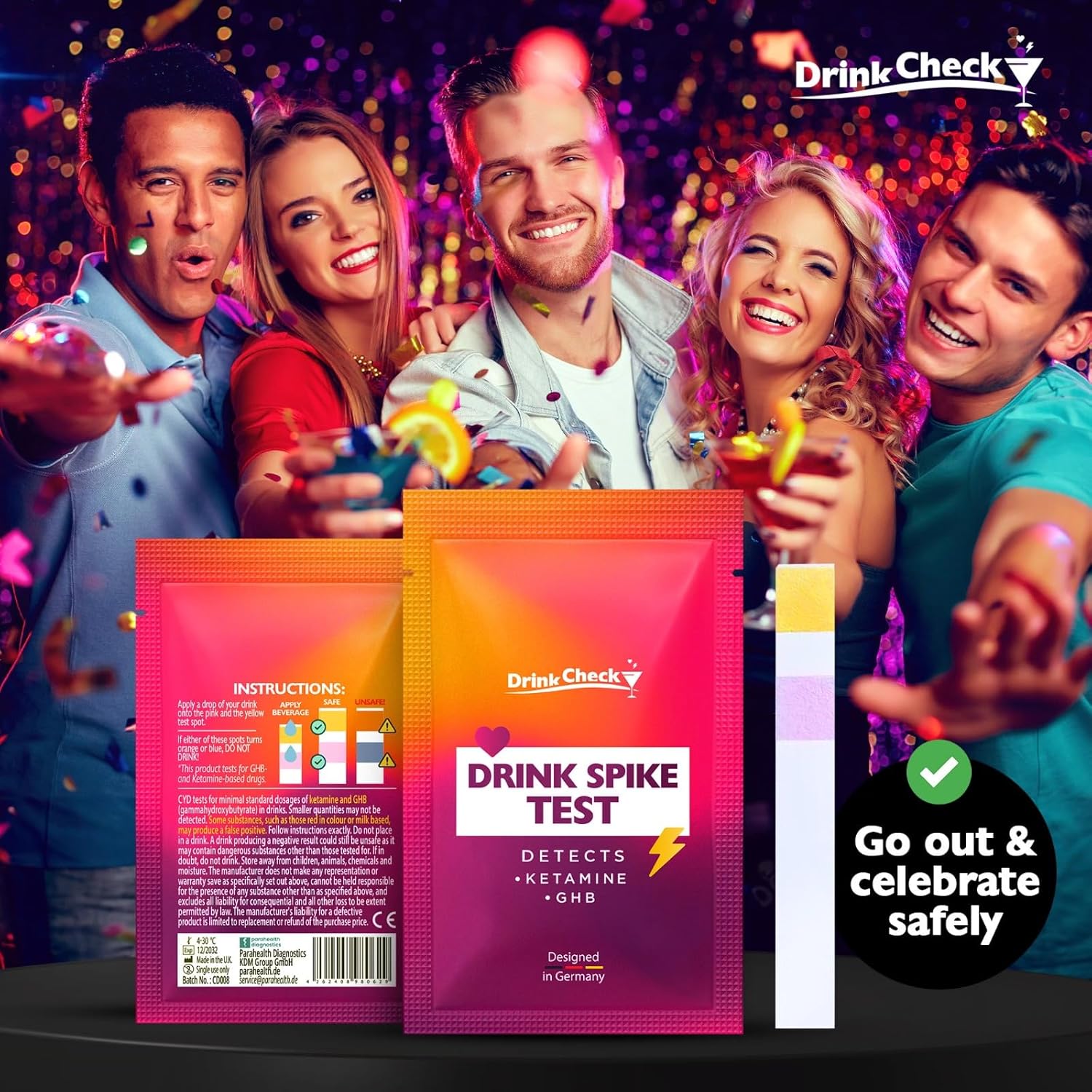 Drink Safety Test Strips, 20 Tests – Detect Harmful Substances in Seconds – Portable Personal Security Kit for Clubs and Parties – Compliant with California Law