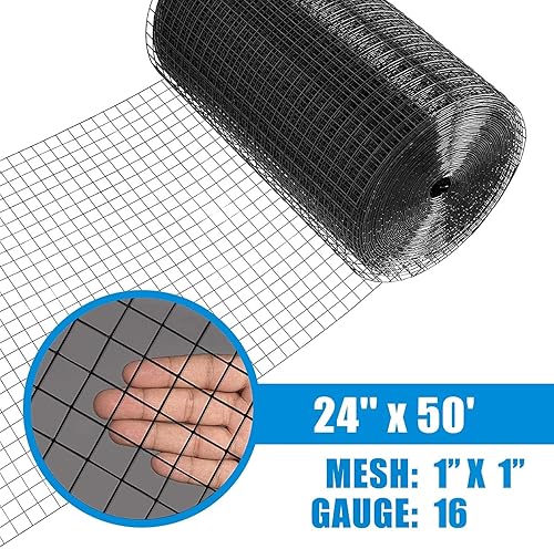 Miniatura 2 de Fencer Wire Malla de alambre soldada con revestimiento de vinilo negro de calibre 16, tamaño de malla de 1 x 1 pulgada para el hogar y el jardín y