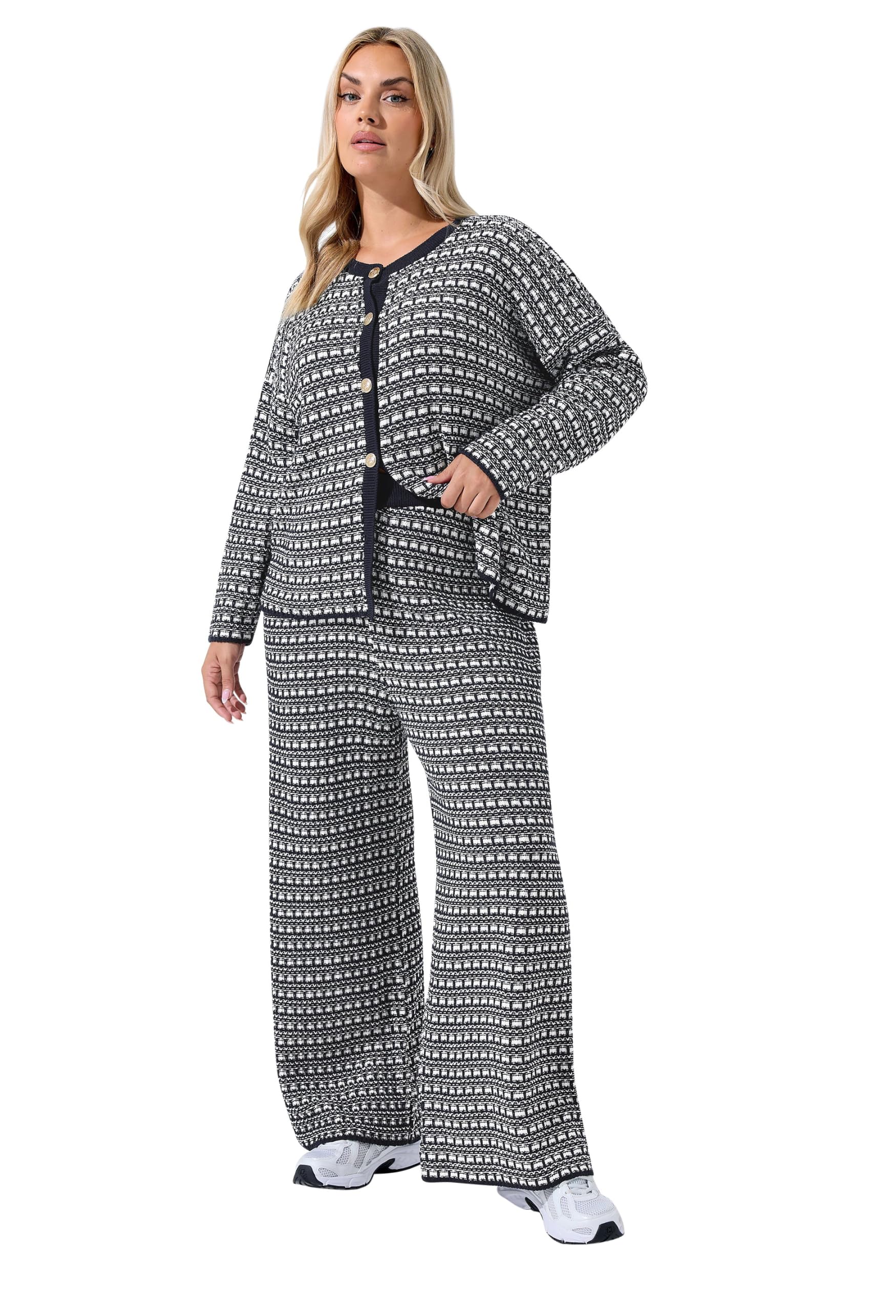 Yours Women's Boucle Wide Leg Trousers in Dark Navy | Size: 18-20