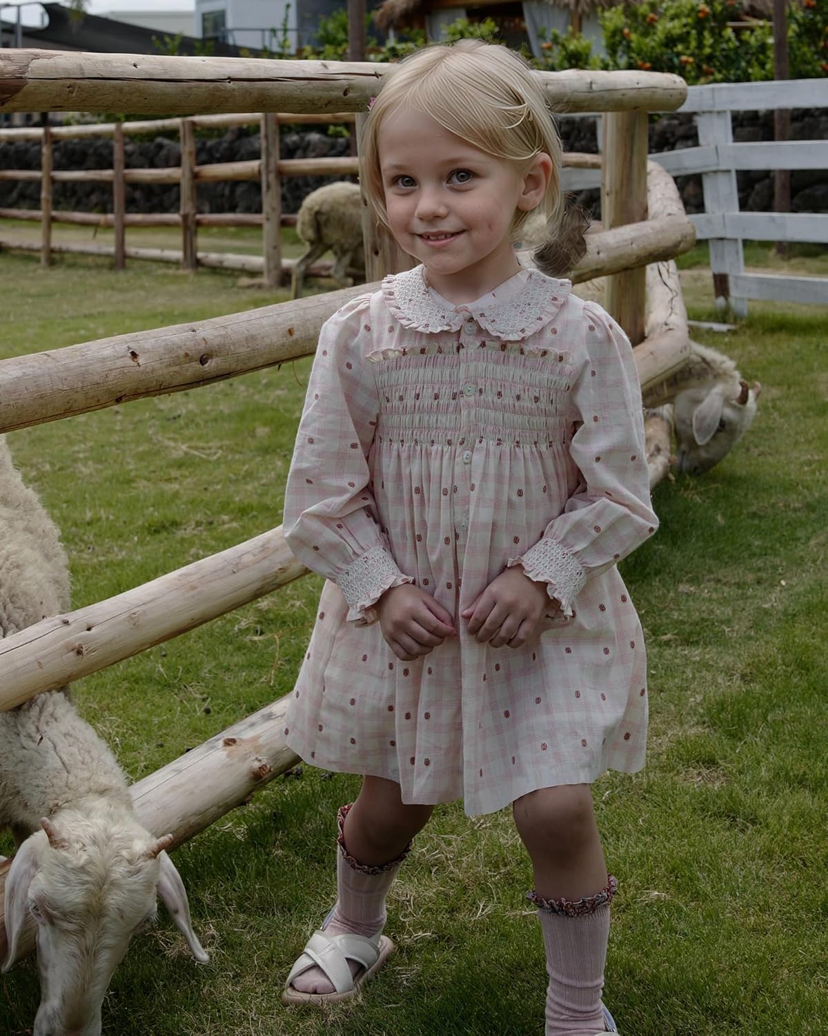 Twoflower Hand-Embroidered Dress - Smocking and Lace Vintage Autumn Long Sleeve Clothing Kids Toddler Holiday Birthday Party - Image 2