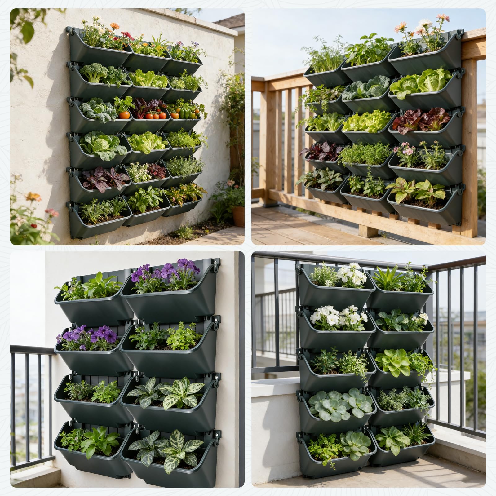 Jardin Vertical, Tour à Plantes avec Poches Suspendues Et 18 Pots Jardinière Murale Verticale Système Culture pour Herbes Fruits Légumes Et Fleurs Mur Végétal Intérieur Et Extérieur (Vert)