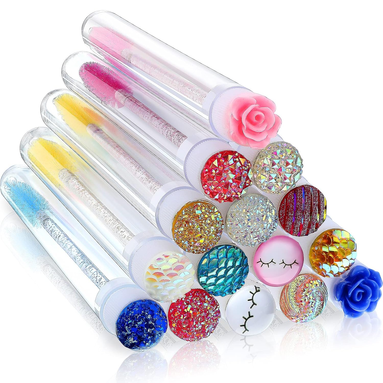 60 Pieces Disposable Mascara Wand Tube Set, 30 Diamond Empty Mascara Tube and 30 Crystal Eyelash Brush Spoolies Makeup Brush Eyebrow Applicator Tool for Lash Exention Supplies (Classic Style)