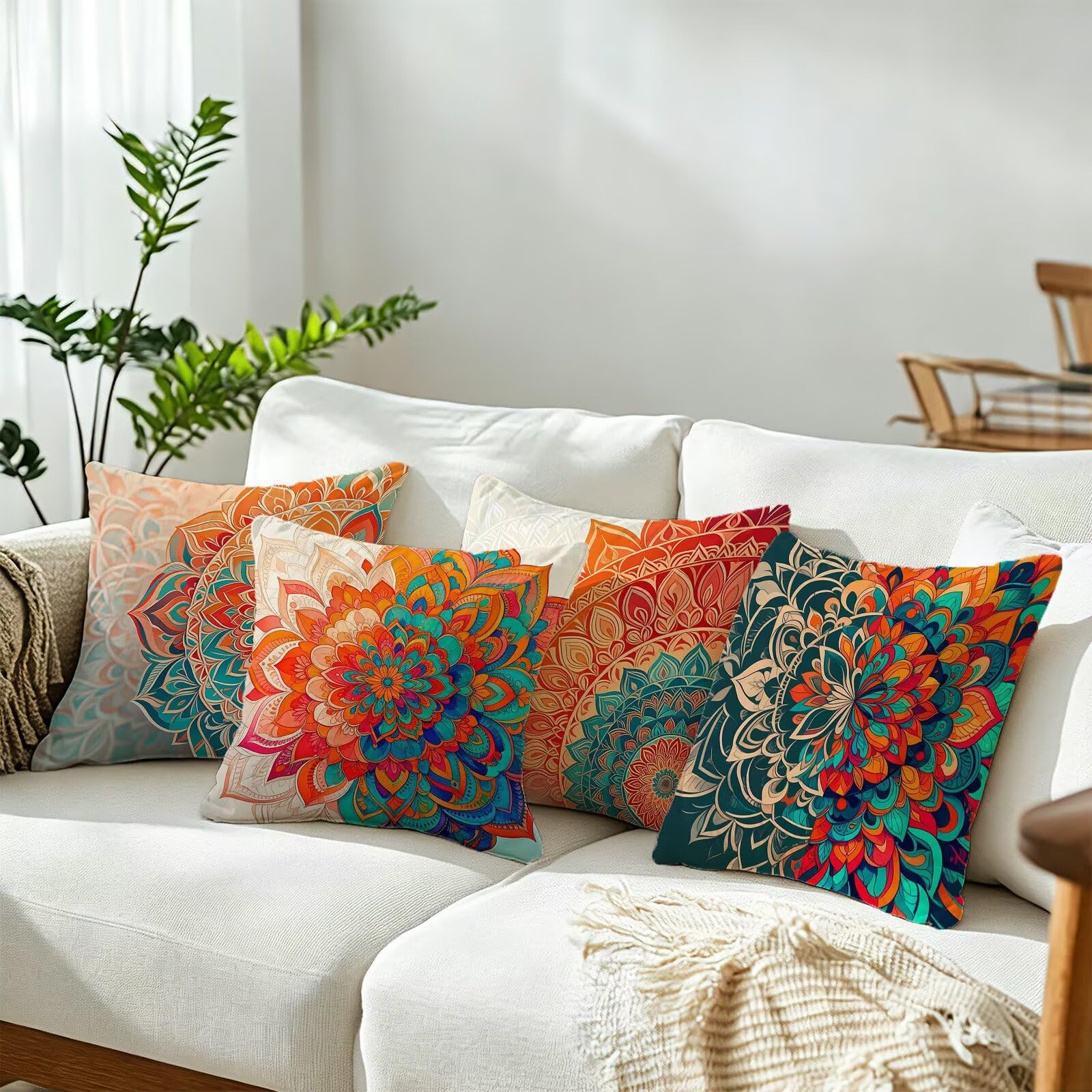 Cojines Exterior Color Naranja Funda Almohada 45x45cm Juego de 4, Cod-506