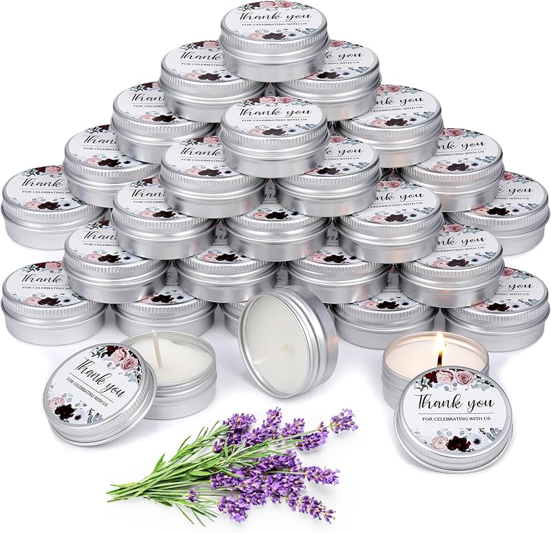 MTLEE 50 Pcs Wedding Candles Gift Favors for Guests 1 Oz, Thank You | Lavender Scented Soy Wax Aromatherapy Candle for Bridal Shower Favors Rustic Wedding Party Guests