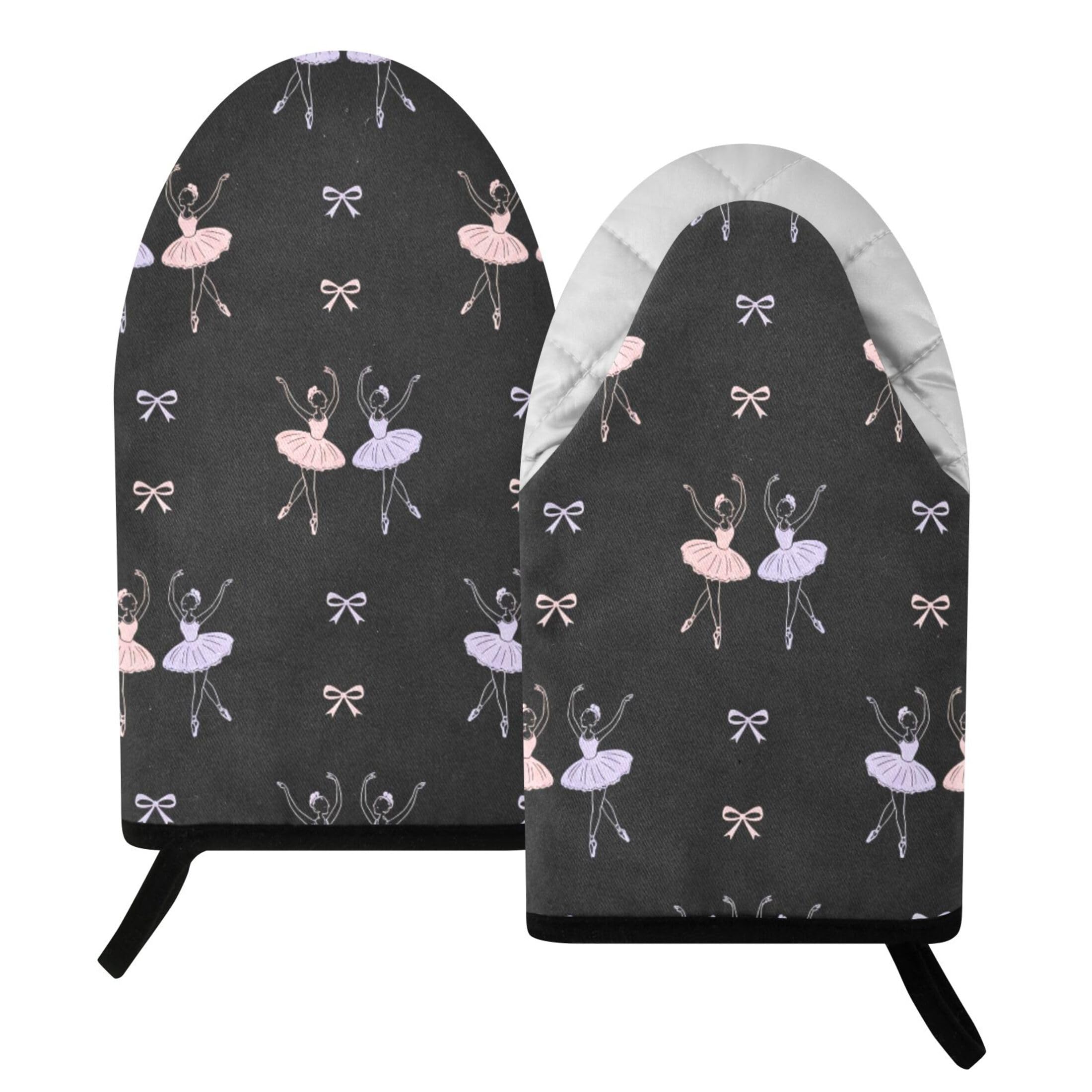 Fuauuyl Oven Mitts Heat Resistant Kitchen Gloves, Ballerinas Classic Oven Gloves with Hanging Loop for Baking BBQ Cooking Grilling, 1 Pair, 9.5 in