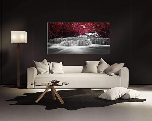 Miniatura 3 de Arte de pared para el hogar, decoración de cascada ancha y hojas rojas, impresiones en lienzo de hojas de arce, pinturas de arte de pintura de