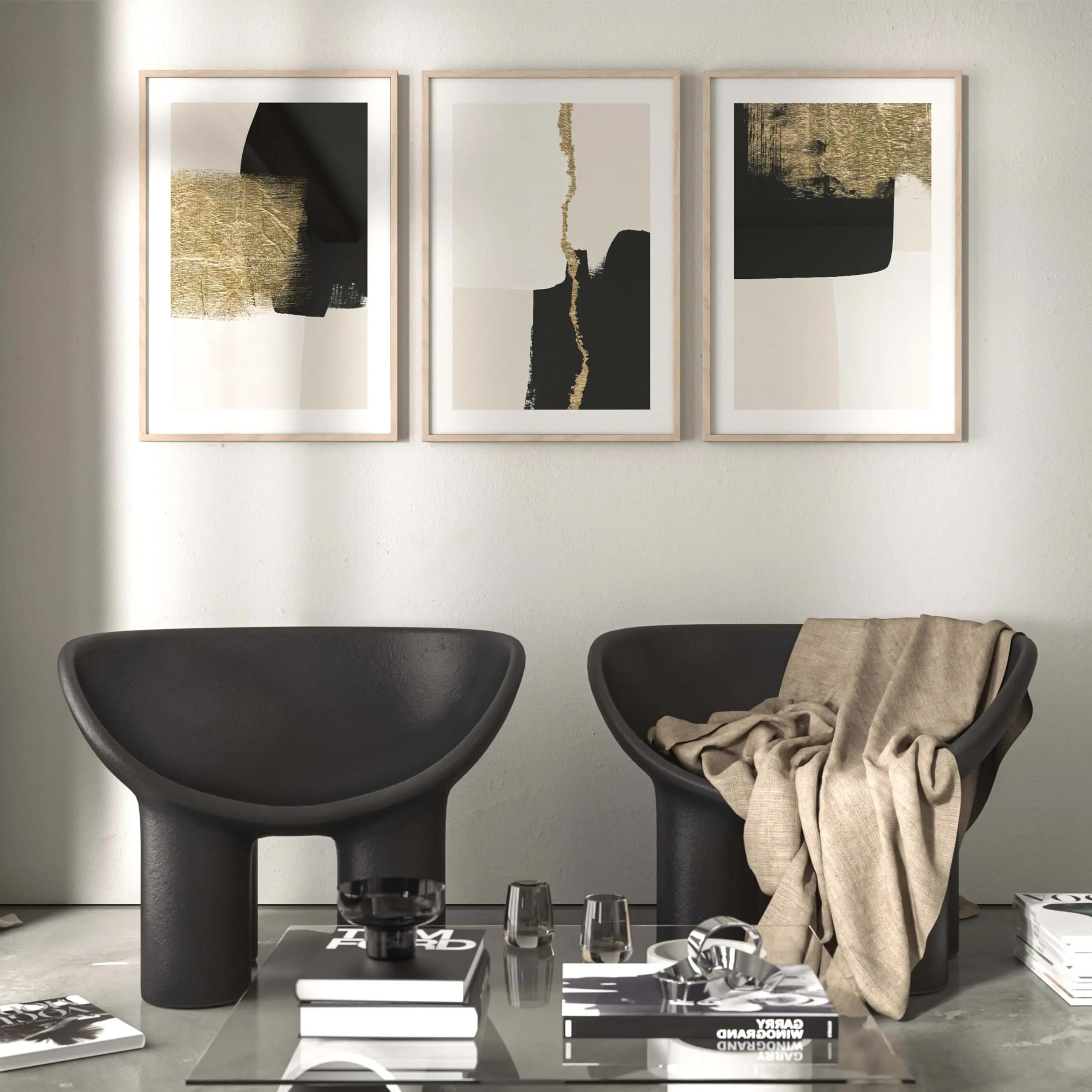 LTjiajuypd Black And Gold Wall Art Prints Beige Abstract Gallery Set Living Room Decor(40x55cm-3Pcs)