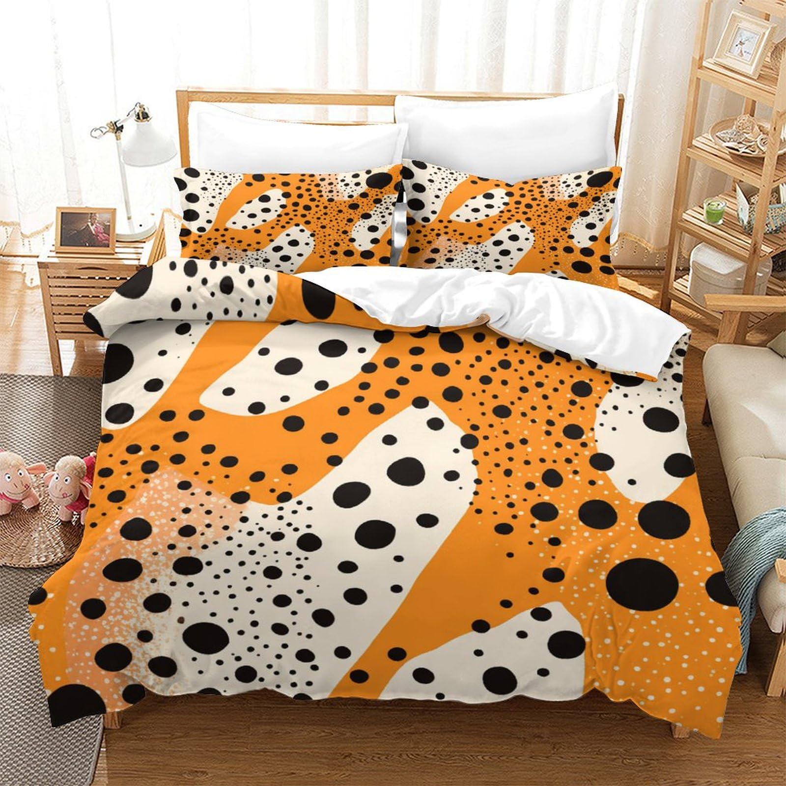 P1S9U7W5Y Trendy Leopard 3D Printed Duvet Cover Set 3pcs Microfiber Dot Bedding Set Double