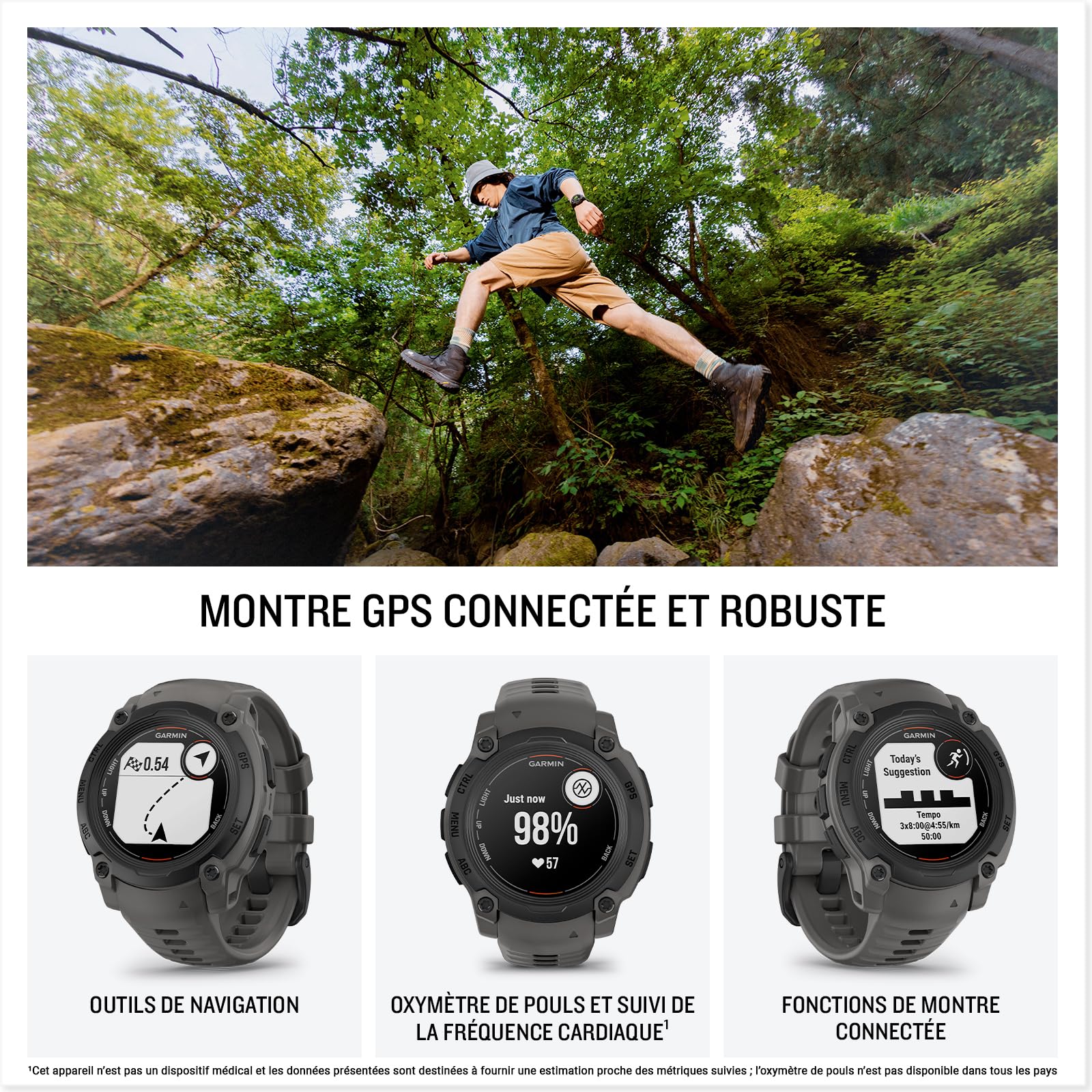 Garmin [renewed Instinct E - Montre GPS Robuste et connectée – Noir avec Bracelet Gris Charbon – Boîtier 40 mm, (Reconditionné)