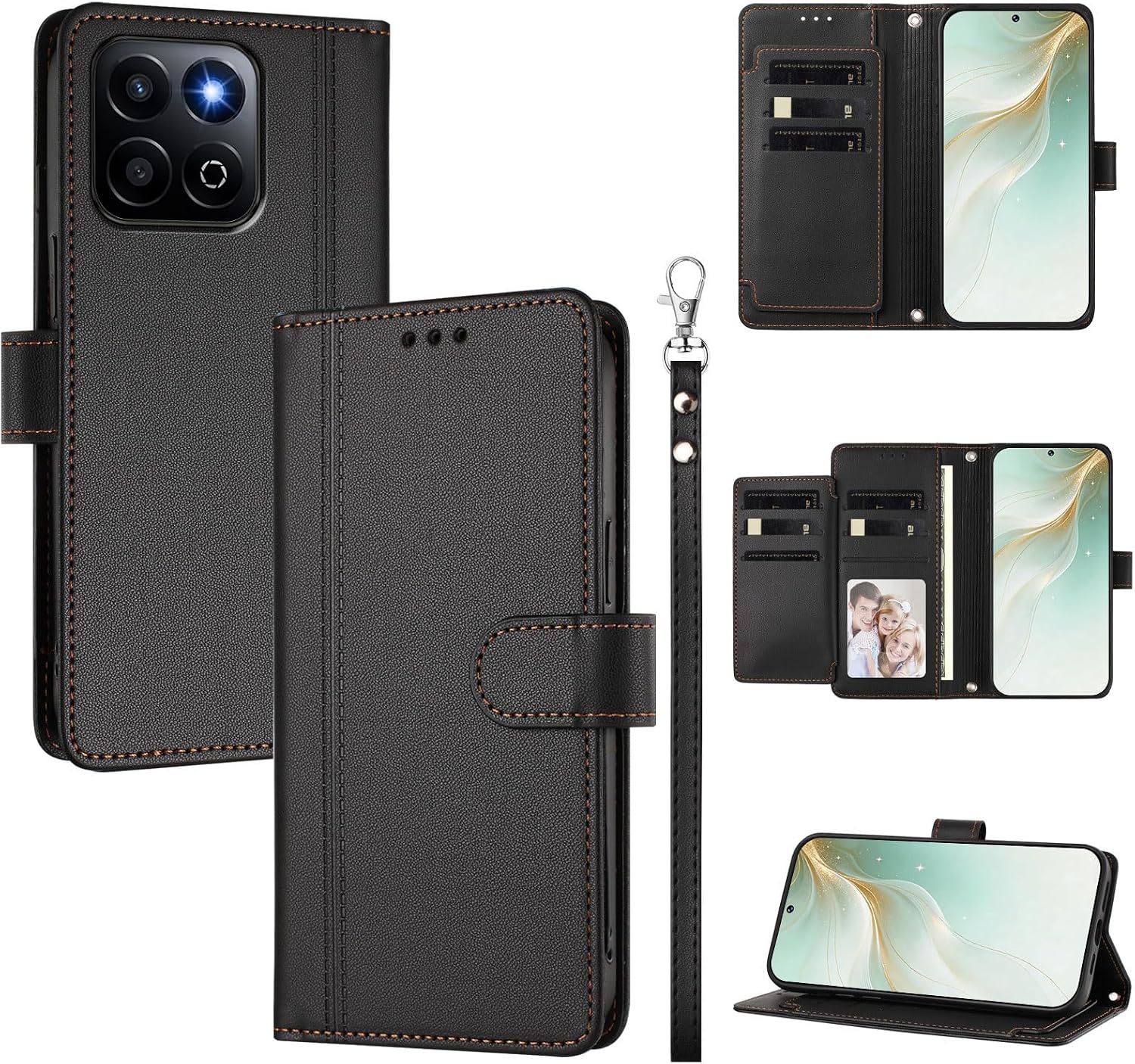 Compatible with Honor X5b / X5b Plus / X6C Flip-Kickstand-Magnetic Dual-Slot Lanyard Case Black