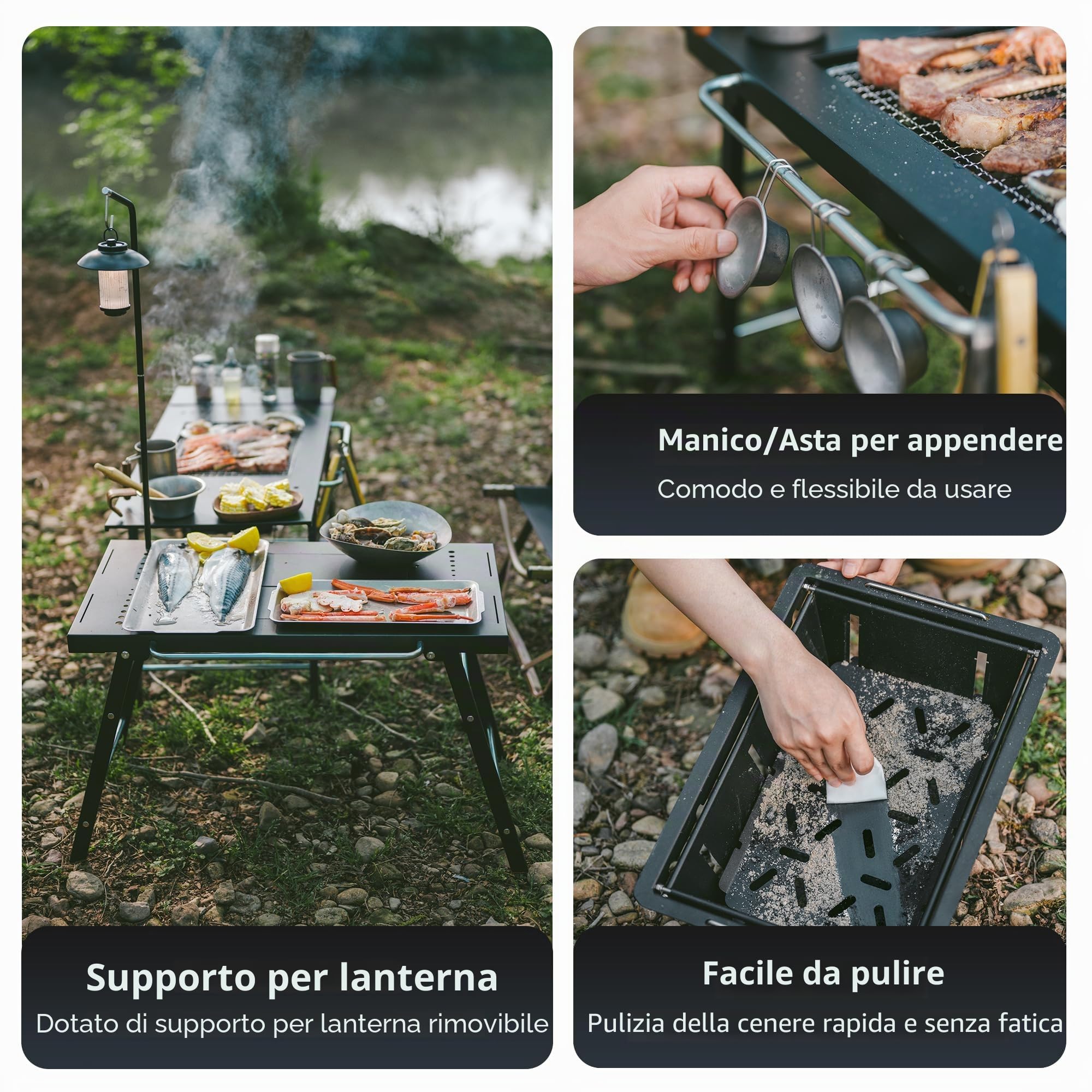 Naturehike Tavolo IG portable con barbecue a carbonella, pieghevole da campeggio, fornito con estensione e supporto lanterna, ideale per barbecue all'aperto, campeggio