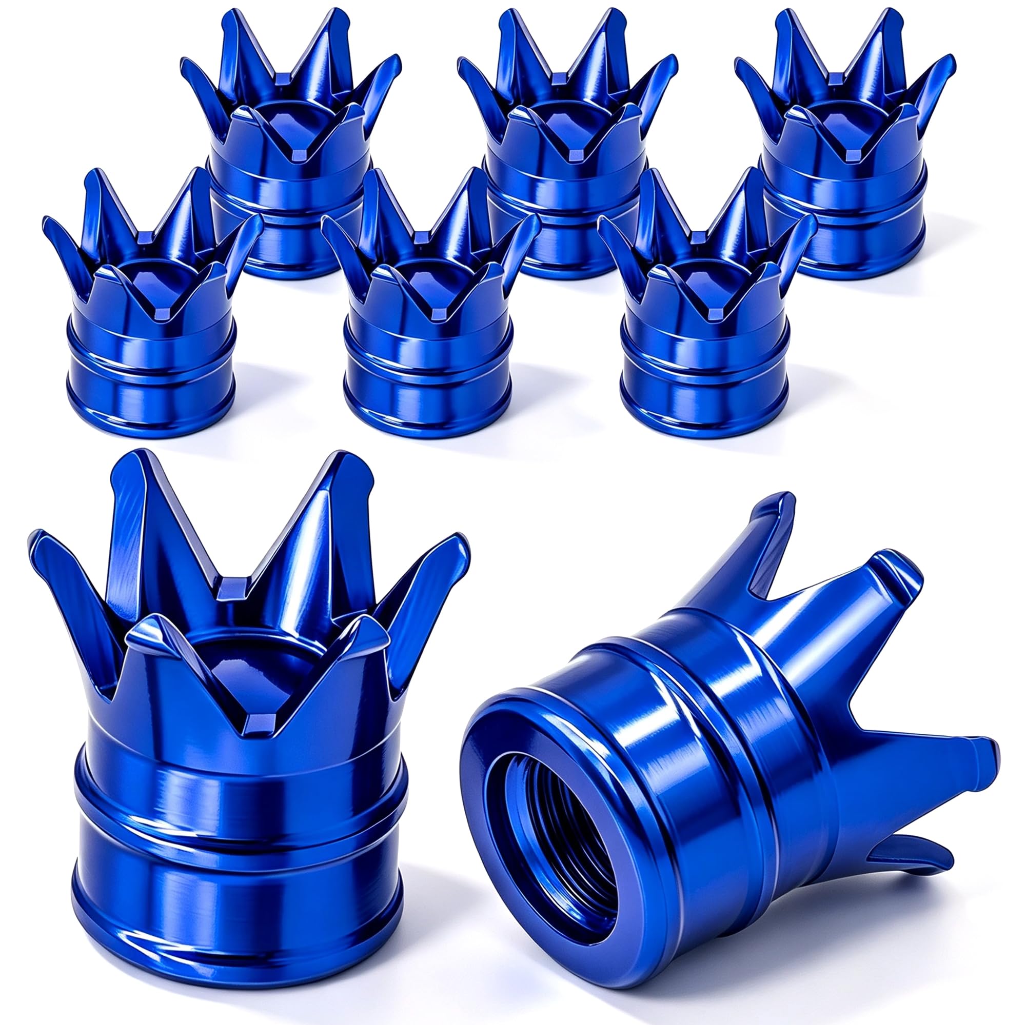 8 tapas de válvula de neumático estilo corona, tapas de aire, aleación de aluminio, a prueba de polvo e impermeable, para coches, camiones, bicicletas, motocicletas, bicicletas (azul)