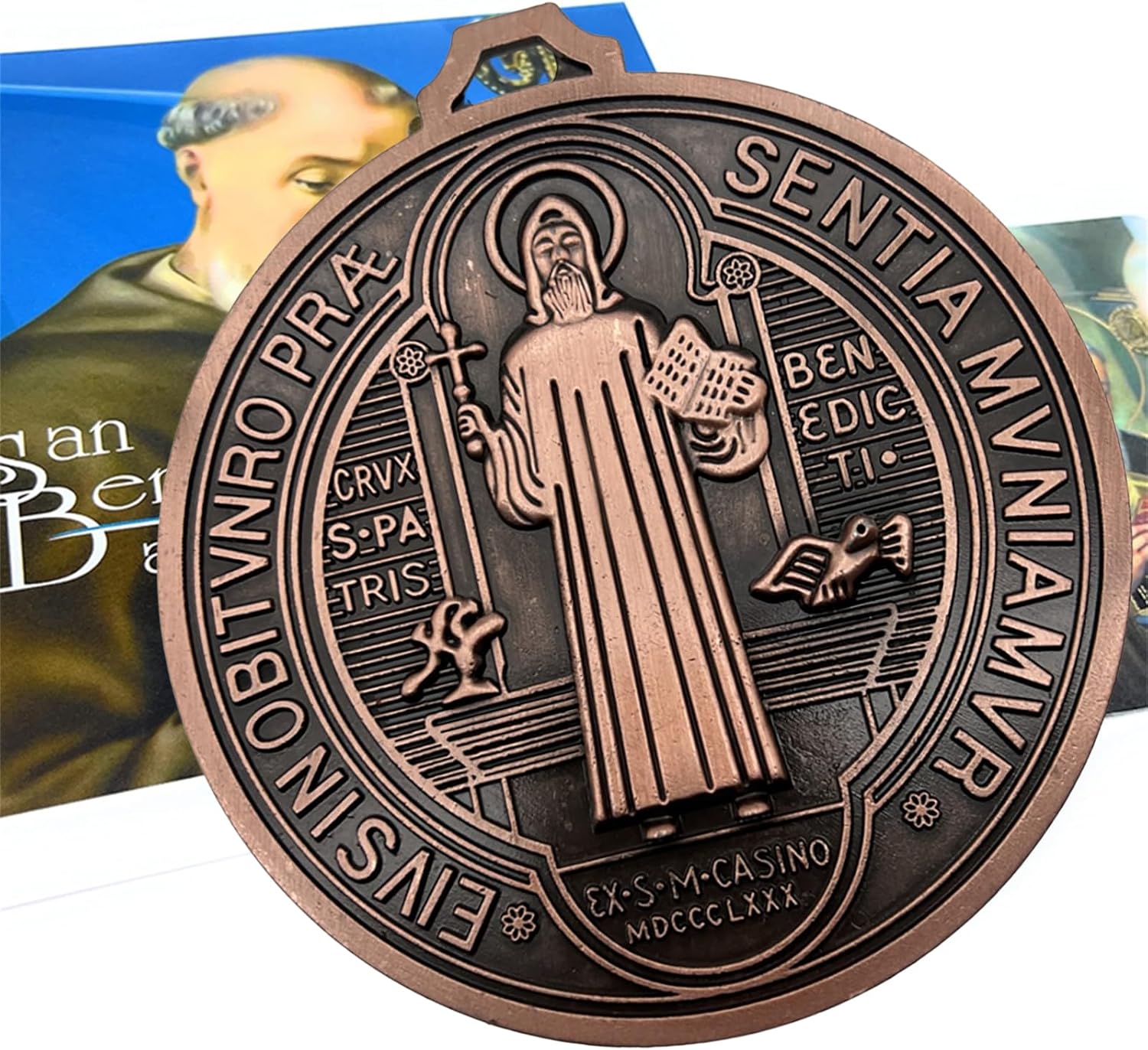 BONITTER EXTRA LARGE 5 INCH ST BENEDICT CROSS MEDAL VINTAGE BRASS TONE FINISH FOR WALL OR DESK DISPLAY/MEDALLA DE SAN BENITO (Brass) - Image 3