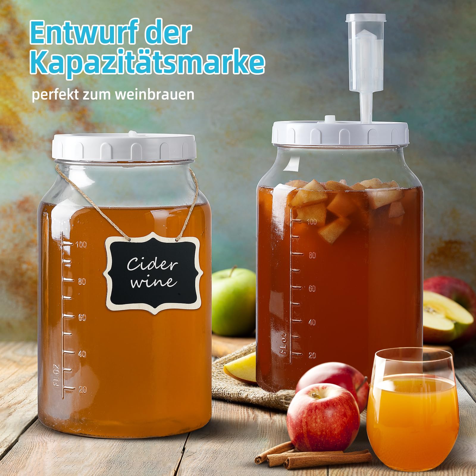 Groß Fermentierglas 4 Liter mit Luftschleuse - Breiter Mund Fermentier Set für Kimchi Sauerkraut Kefir