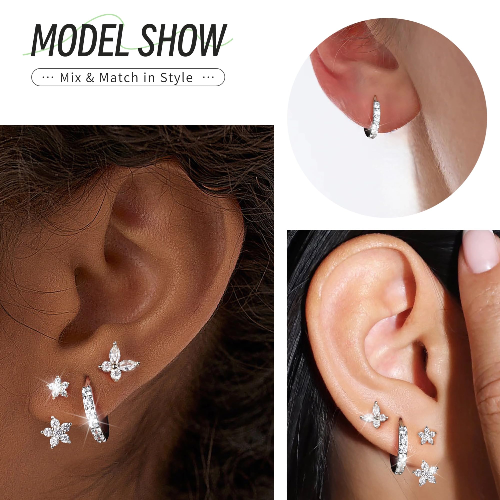 MACACHII Orecchini Donna Argento 925 Placcati Oro 14K - Set 3 Paia Orecchini a Lobo, Cerchio, Helix - Anallergici, Idee Regalo Gioielli per Piercing Multipli