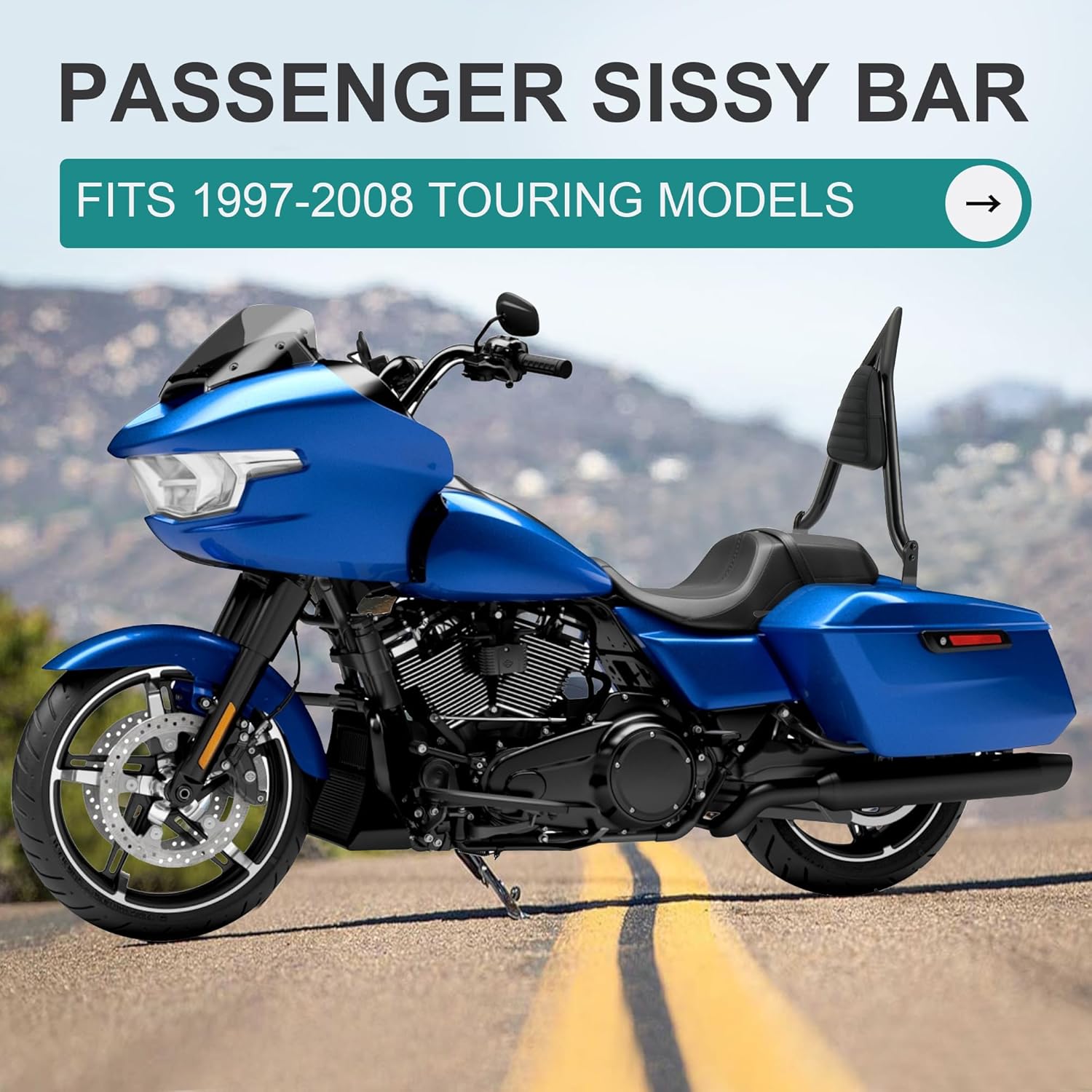 MoKitDora Touring Sissy Bar 1.5" Fat Passenger Backrest for 1997-2008 Harley Road Glide FLTR Road King FLHR Street Glide FLHX Electra Glide FLHT, Black